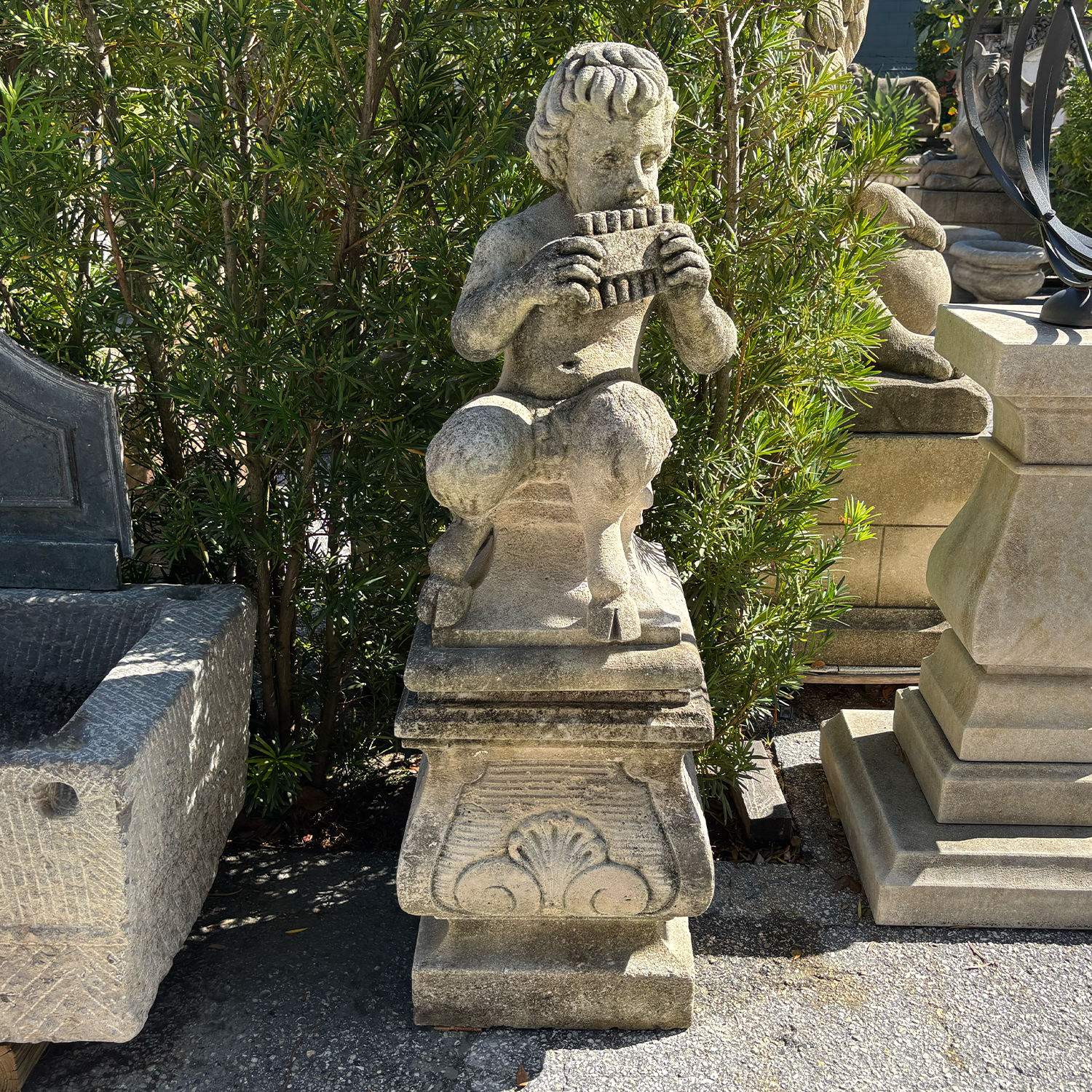 20th Century Garden Statue of Pan in Carved Limestone From Italy