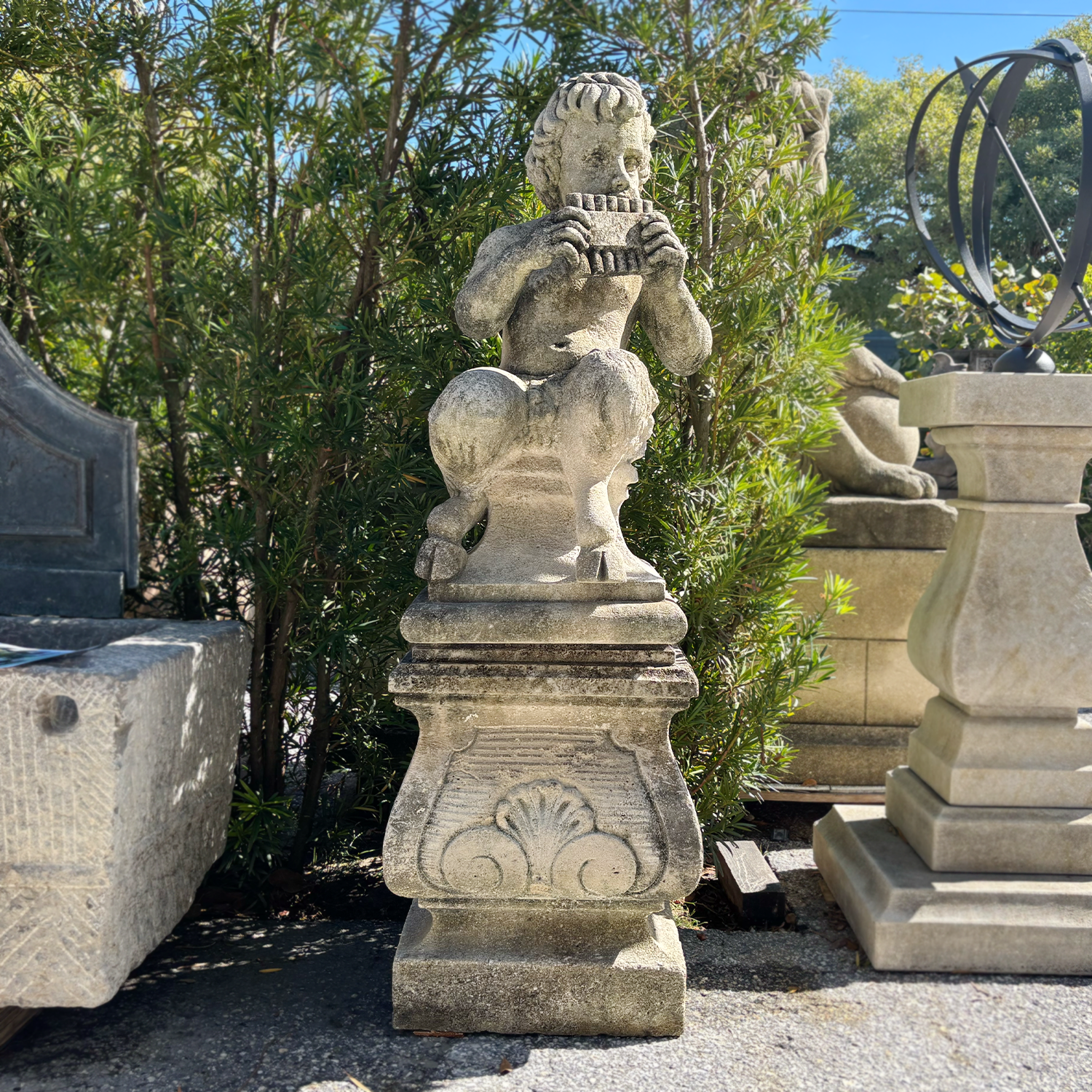 20th Century Garden Statue of Pan in Carved Limestone From Italy