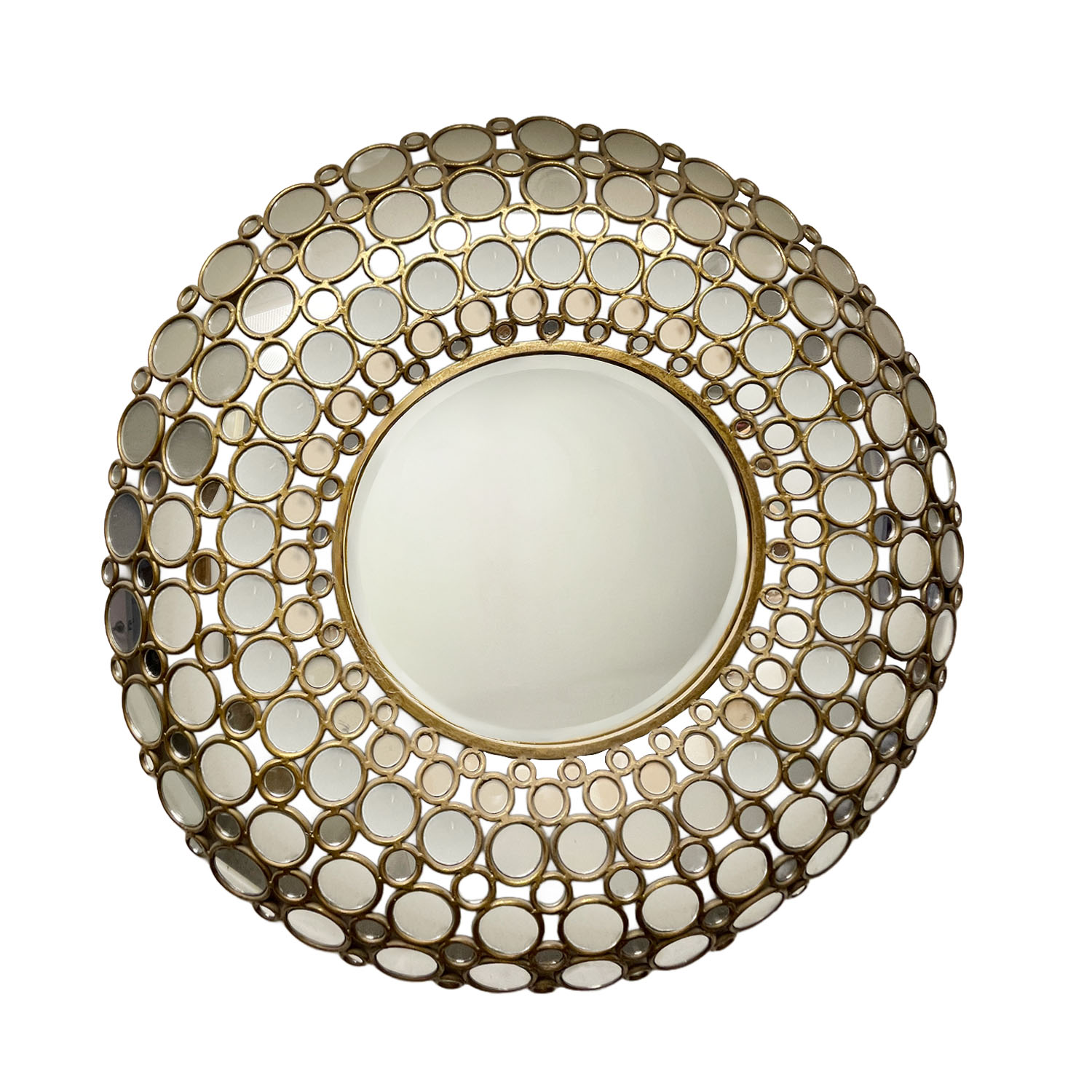 Large French Iron Bubble Mirror with Convex Silhouette and Multi-Mirror Frame