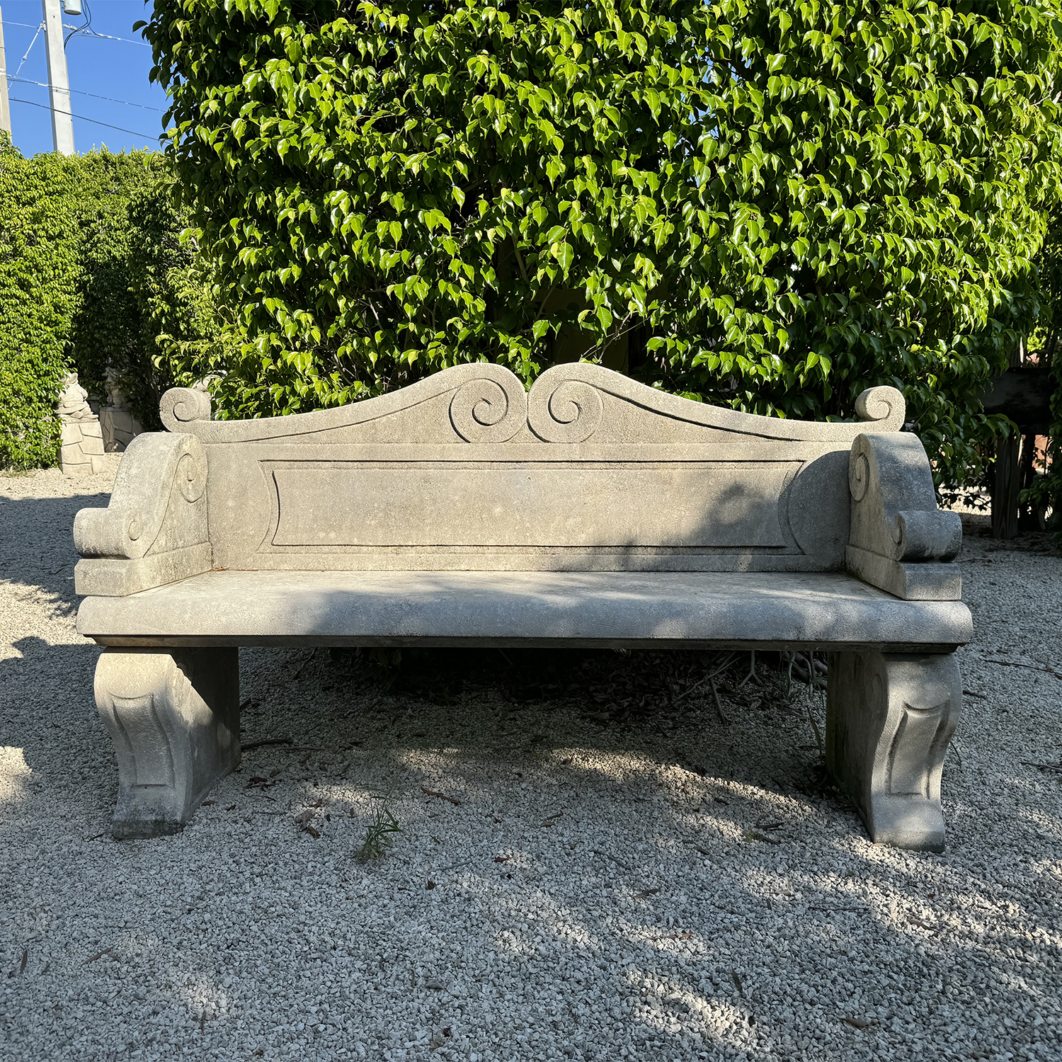 Empire Garden Bench in Hand-Carved Limestone