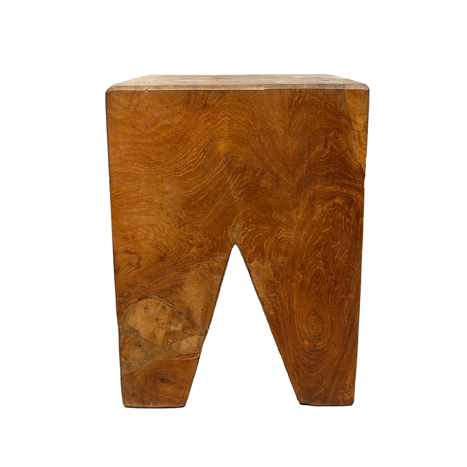 21st Century French Abstract Teakwood Stool – Small Square Side Table