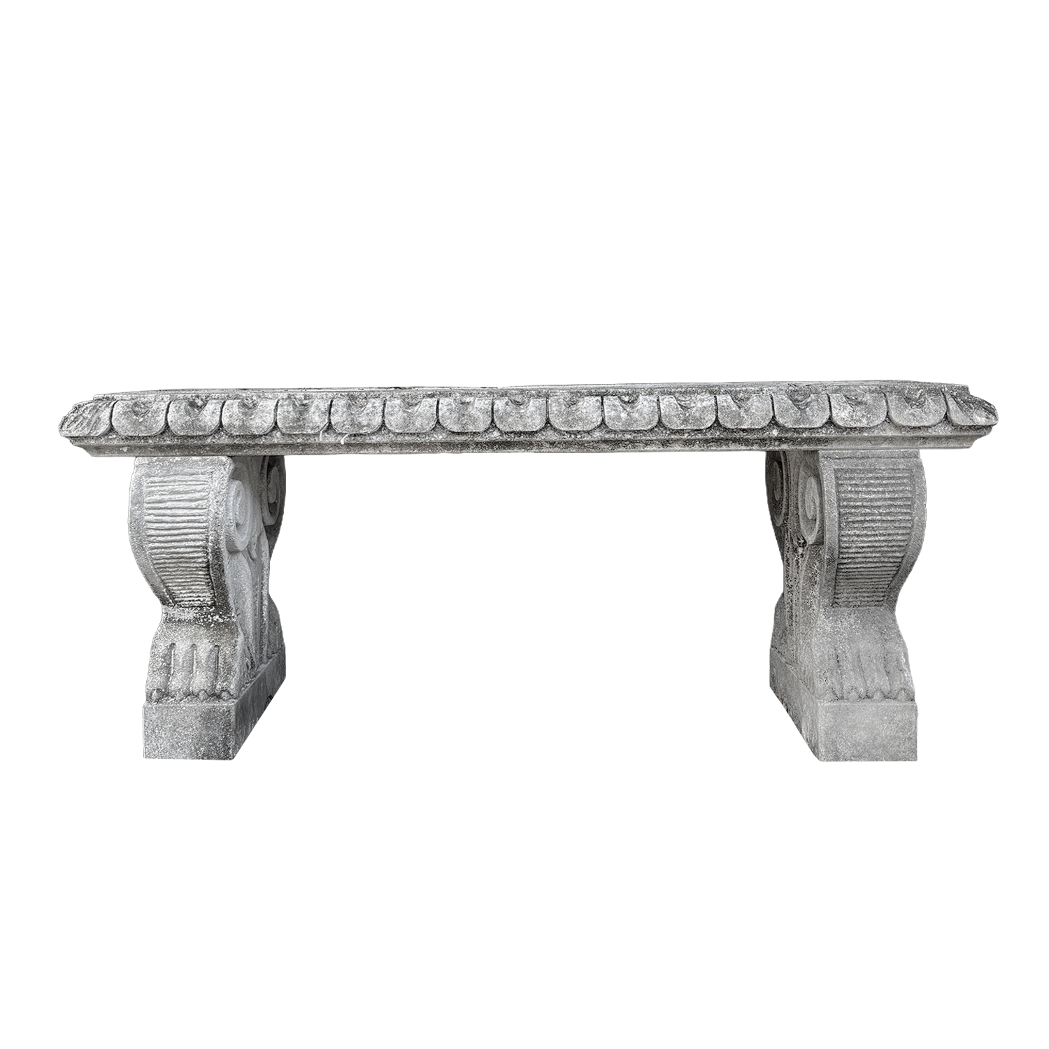 Small Carved Scroll Limestone Garden Bench from Italy