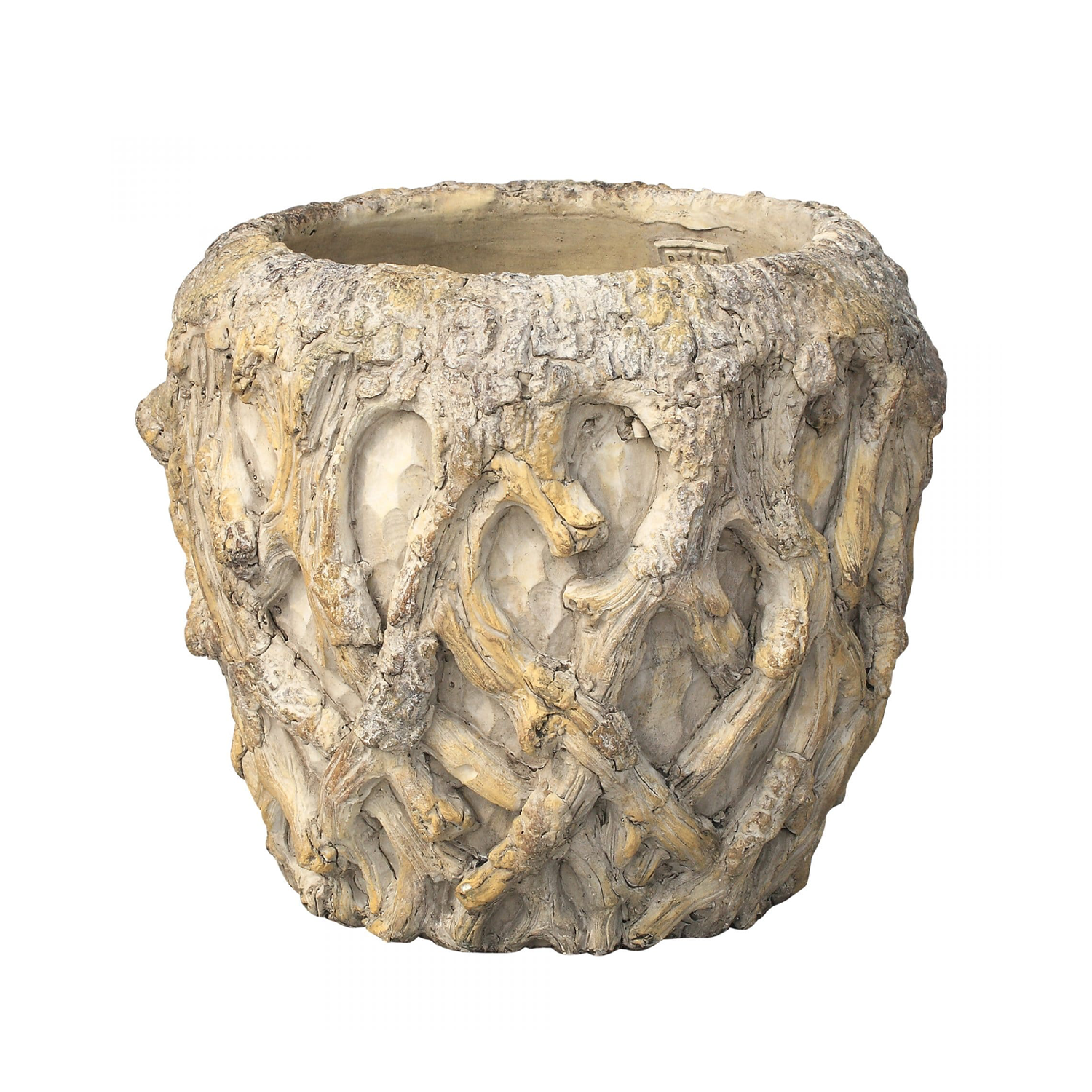 French Garden Pot in Faux Bois Style Cement