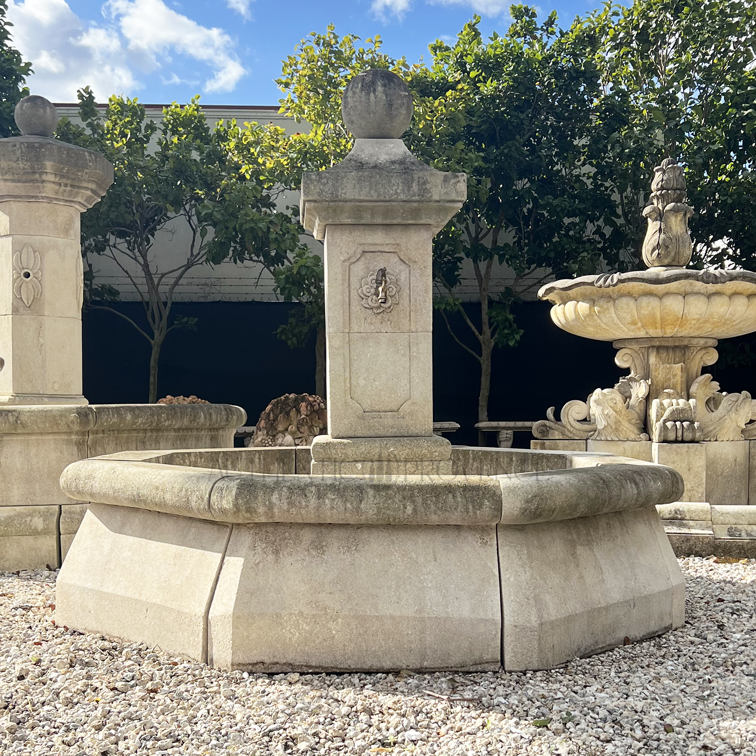 Petite Octagonal Central Fountain in Limestone