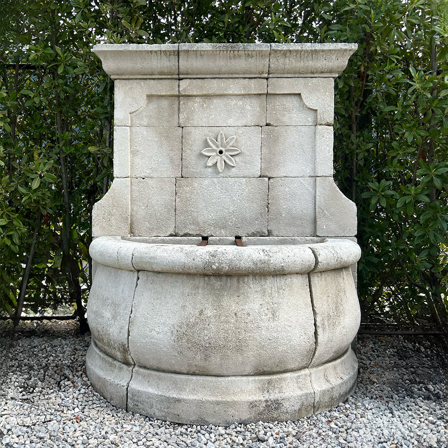 Vintage Garden Fountain in Hand-Carved Limestone Castellane