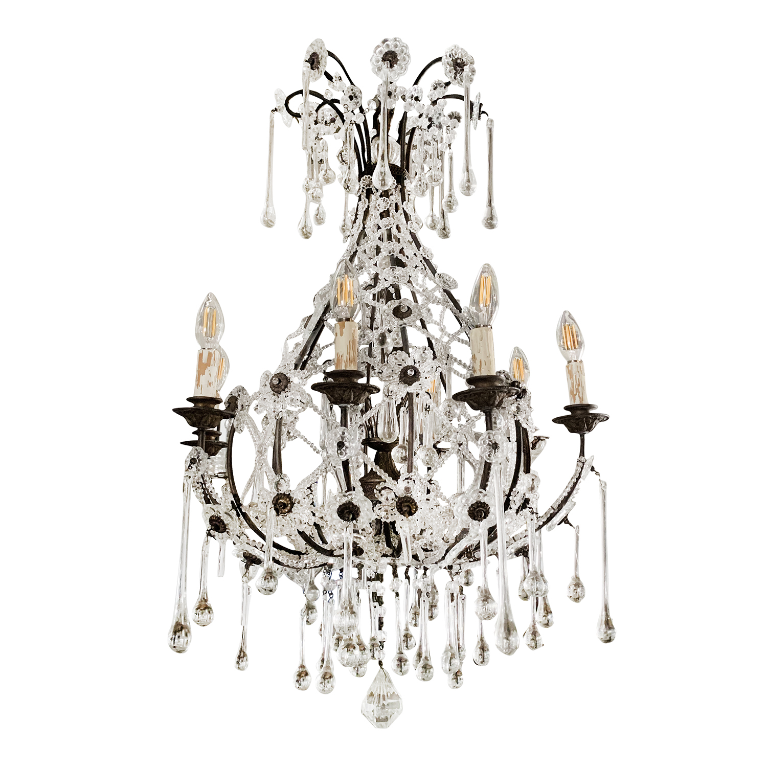 20th Century French Crystal Glass Teardrop Chandelier – Art Deco Ceiling Light