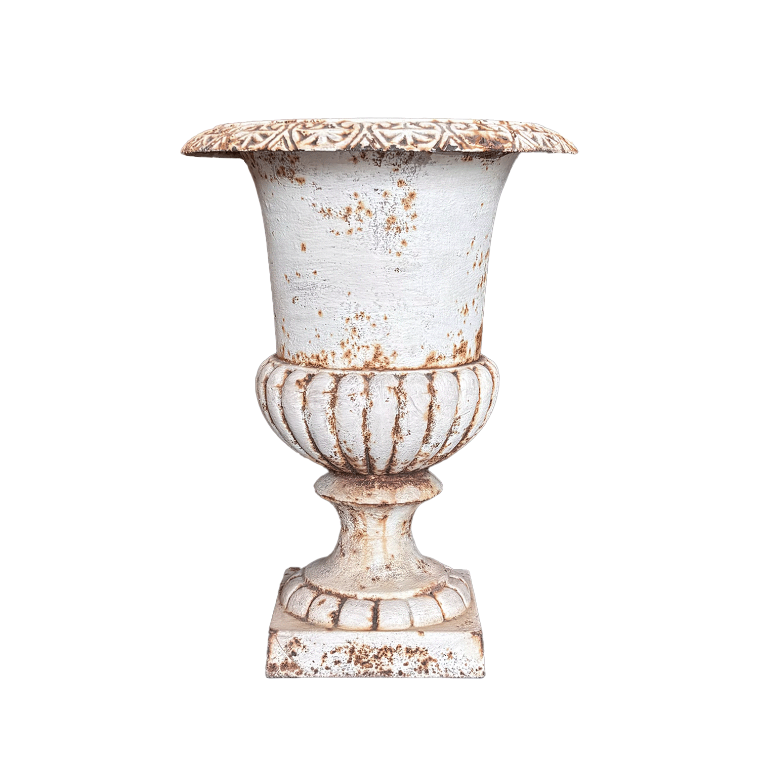 Petite 19th Century French Cast Iron Medici Vase with Antique White-Beige Finish