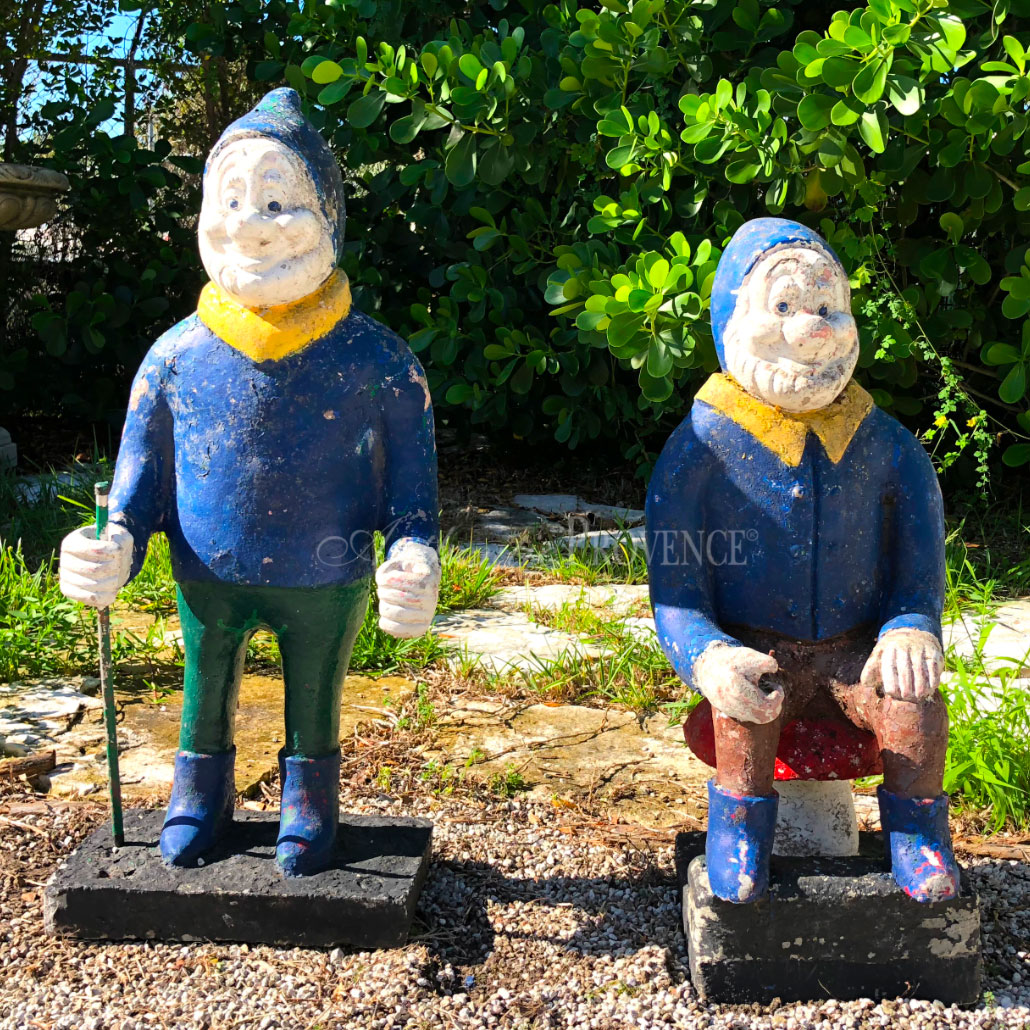 A Pair of Vintage Garden Gnome Sculptures in concrete, France 1960s