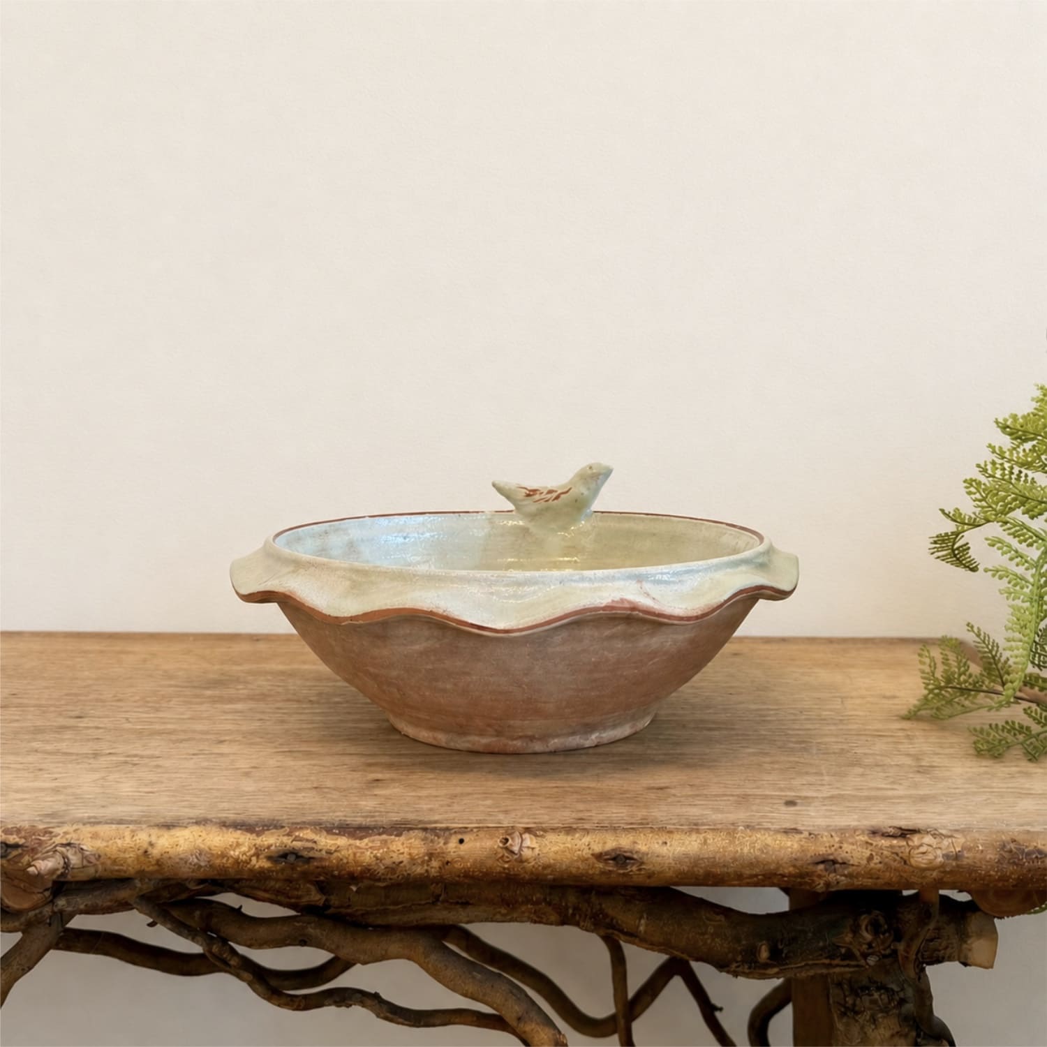 Bird Bath Bowl with an Acqua Colored Glaze from France