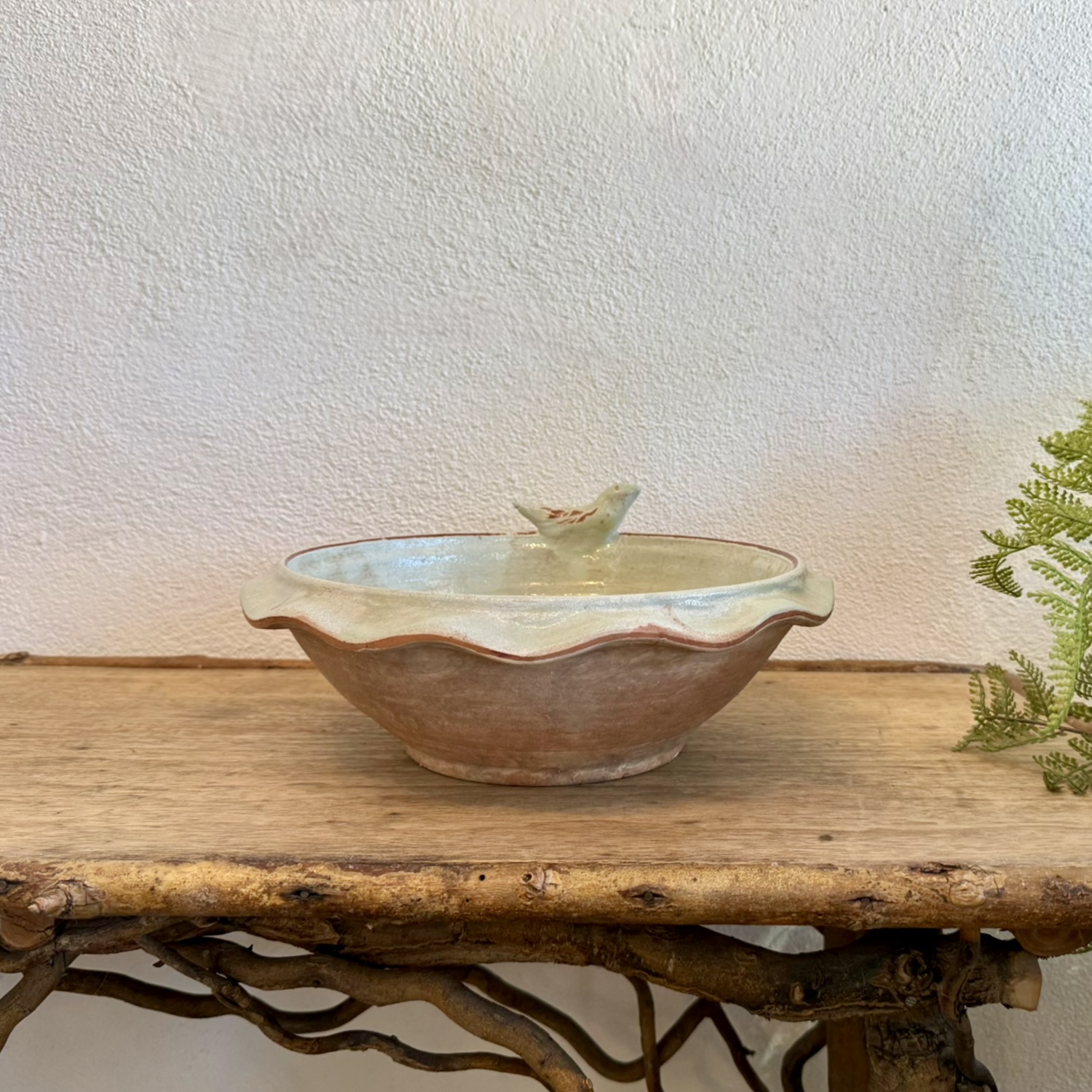 Bird Bath Bowl with an Acqua Colored Glaze from France