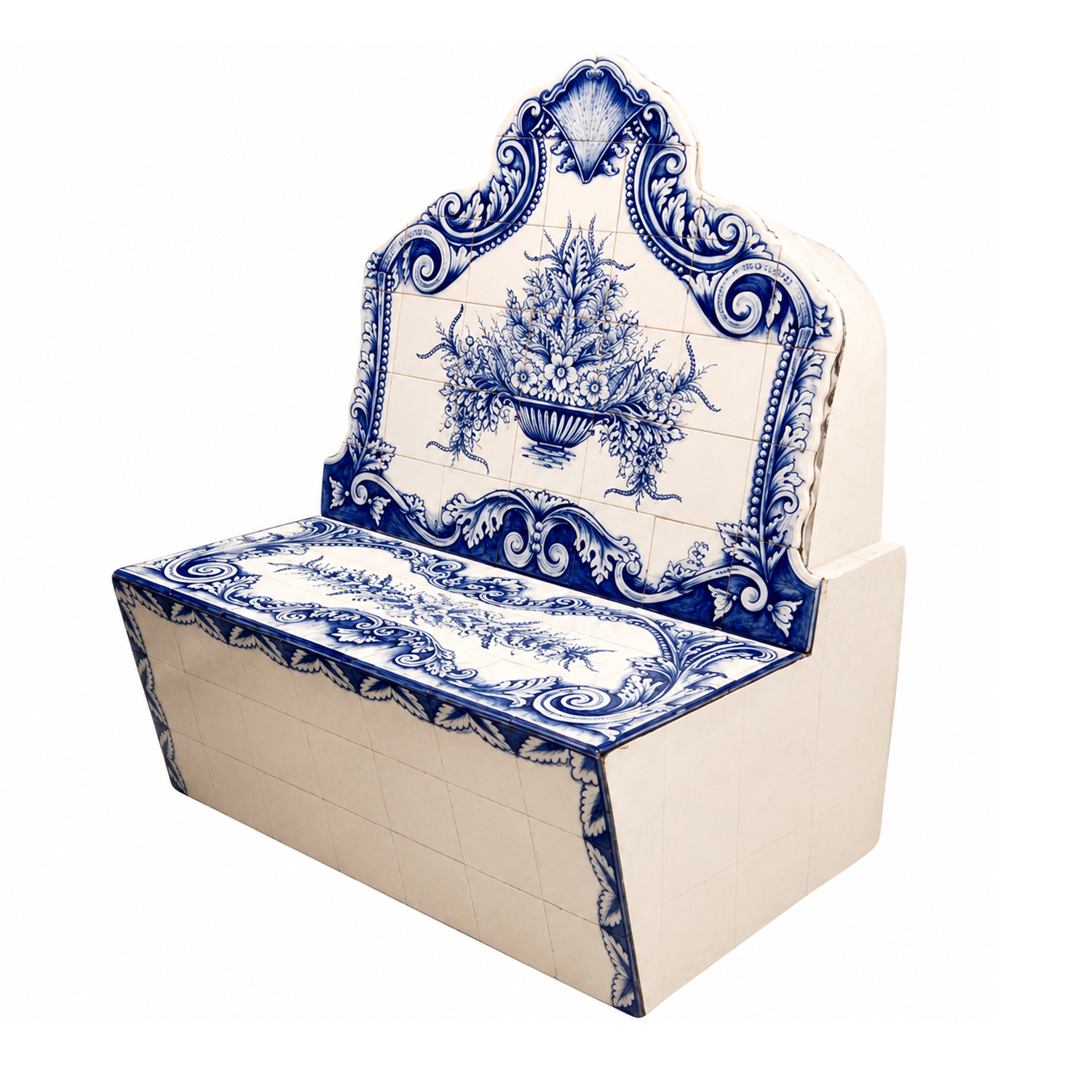 Portuguese Azulejos Tile Wall Fountain Panel in Blue and White Ceramic