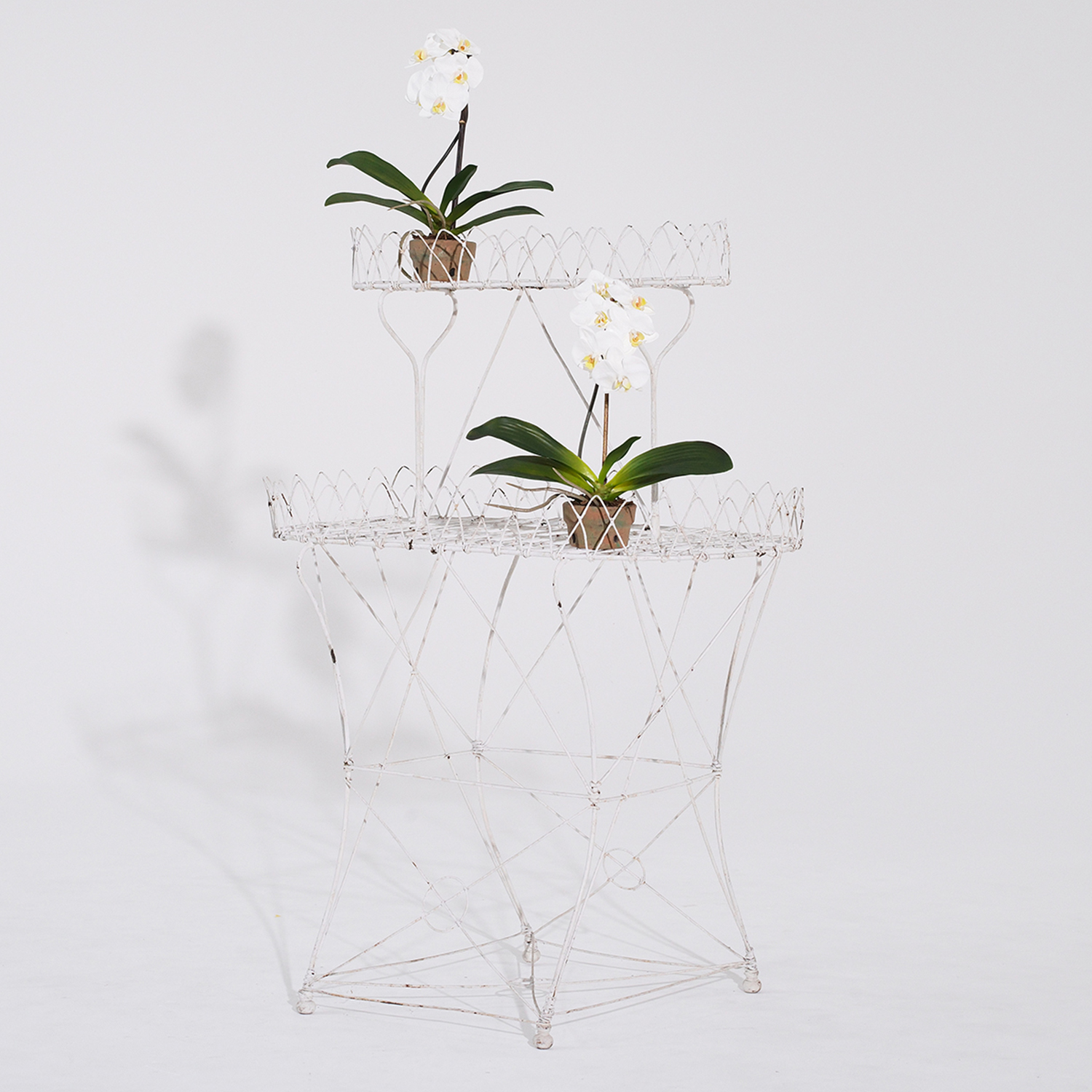 19th Century French Provincial Antique Two-Tier White Wire Garden Plant Stand