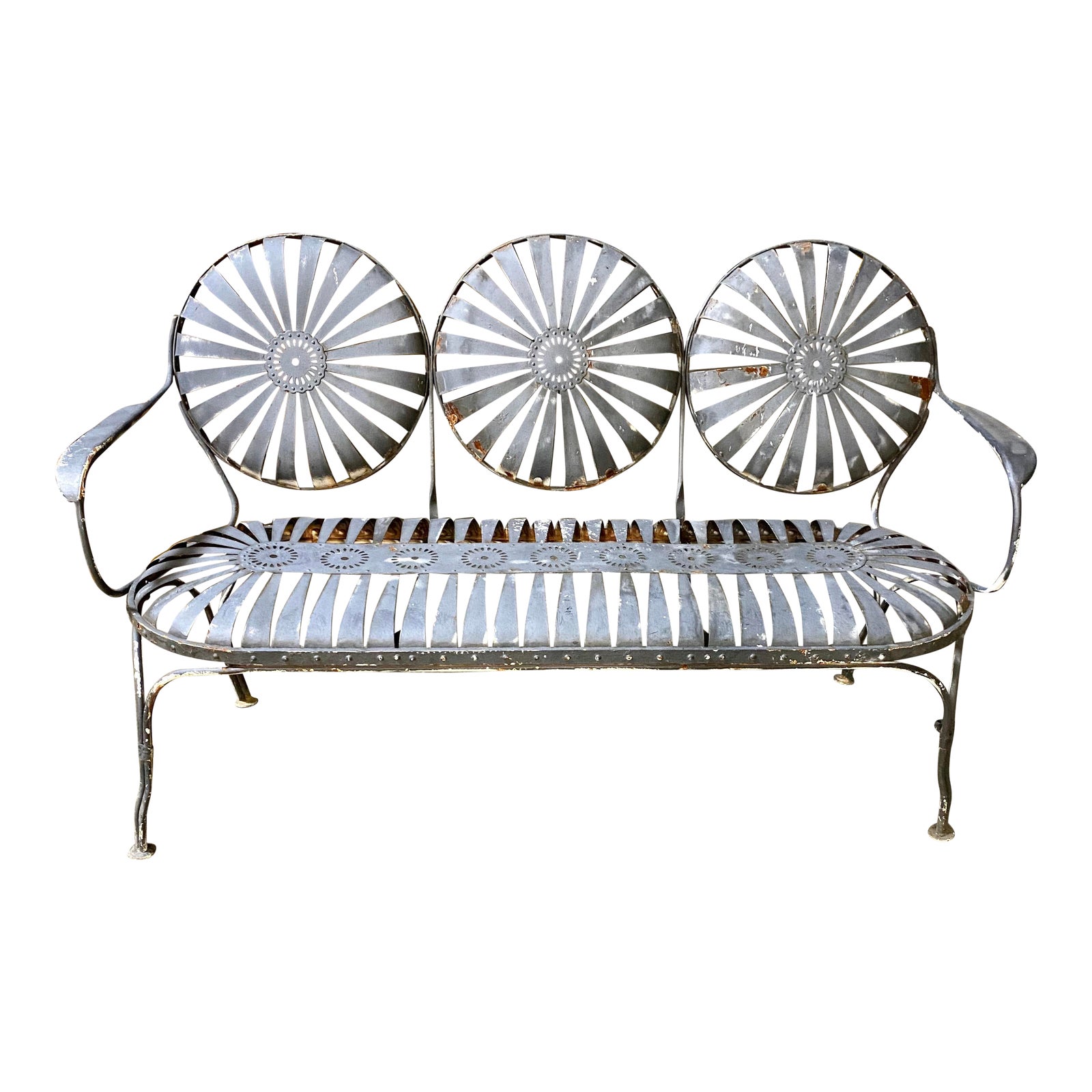 20th Century French Three-Seater Starburst Garden Metal Bench by Francois Carre