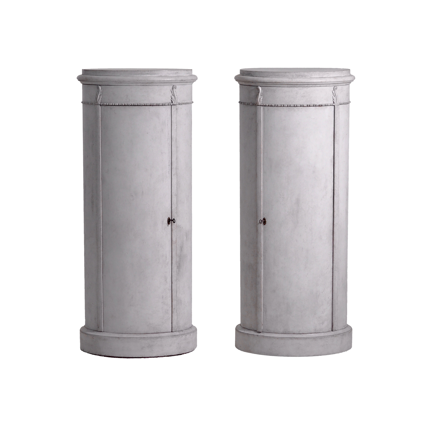 19th Century Grey Swedish Gustavian Pair of Antique Pinewood Pedestal Cabinets
