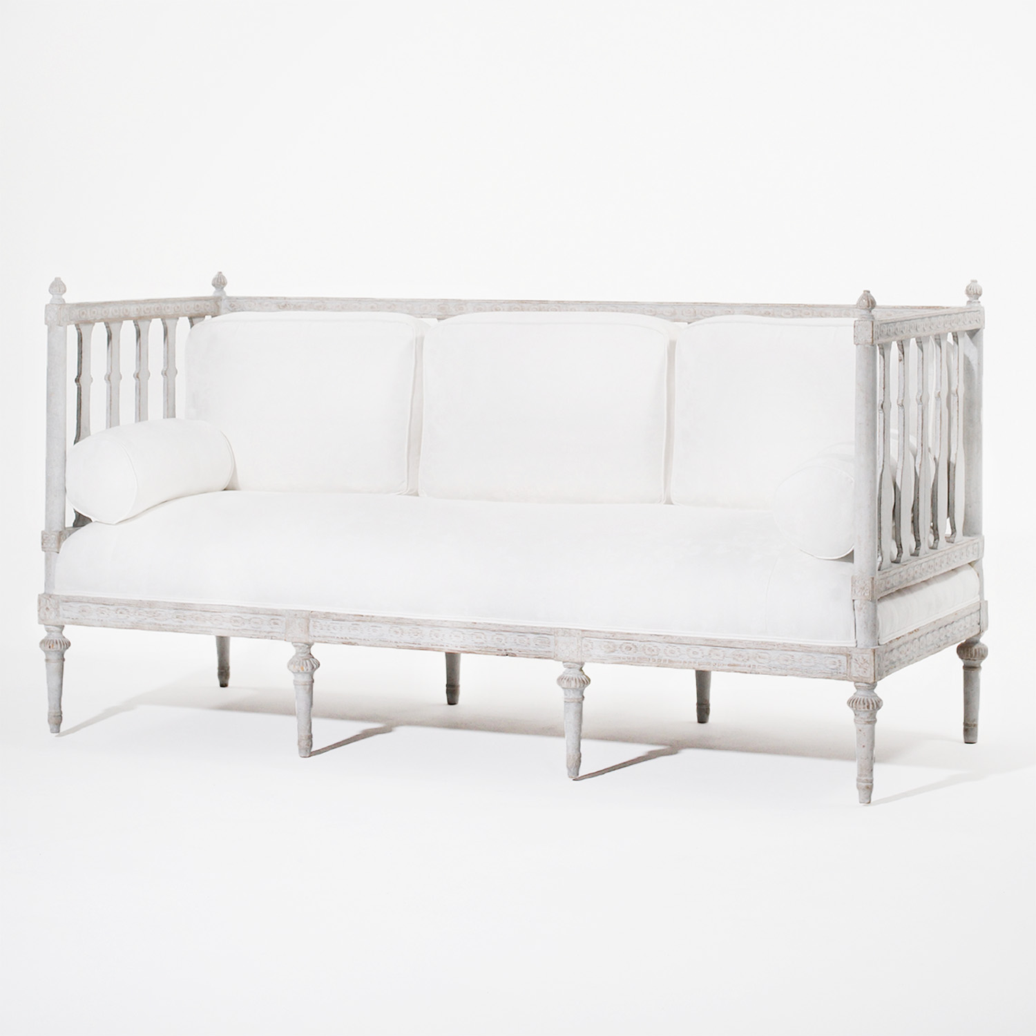 18th Century White-Grey Swedish Gustavian Pinewood Sofa Bench – Antique Daybed