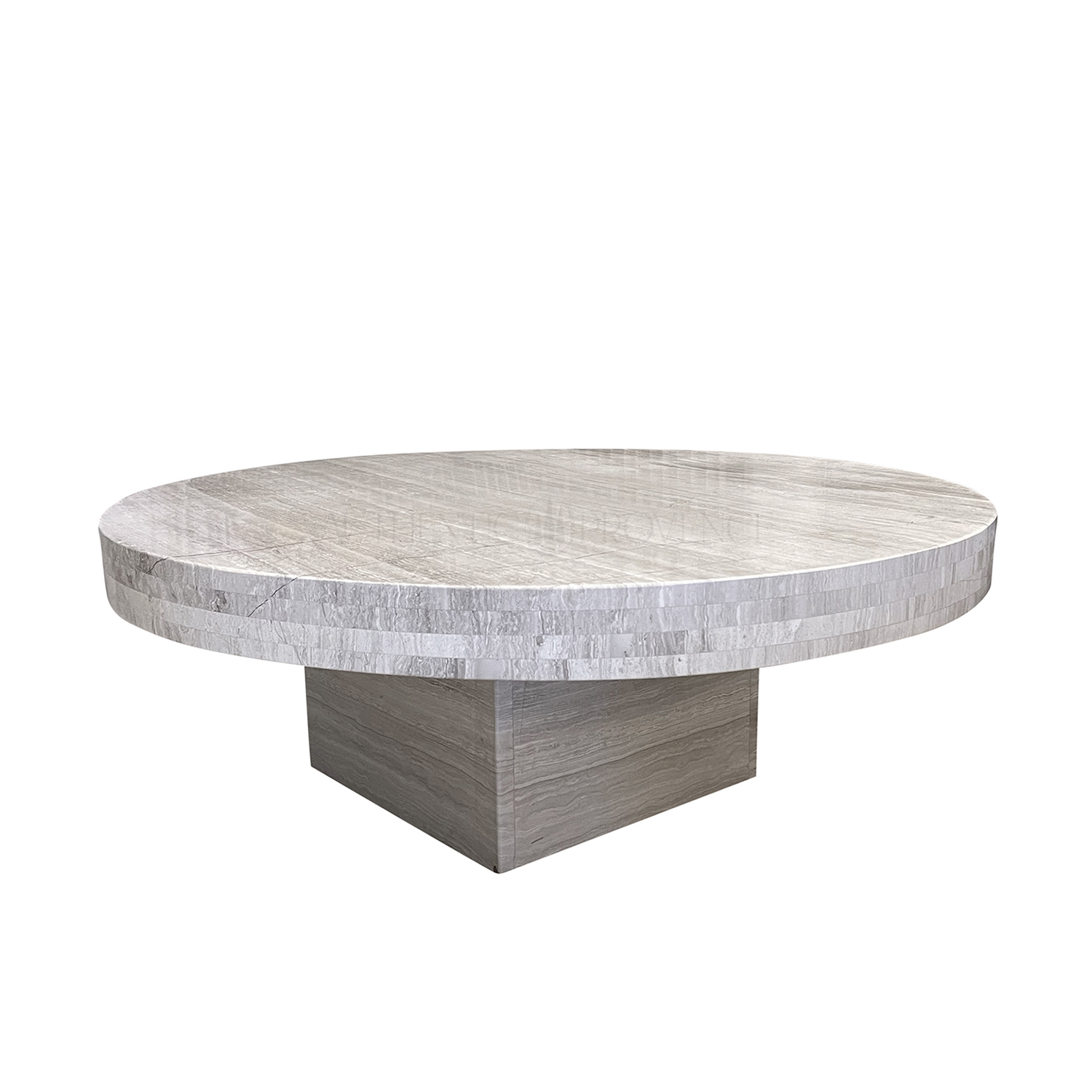 Italian Minimalist Travertine Coffee Table – Round Sofa Table