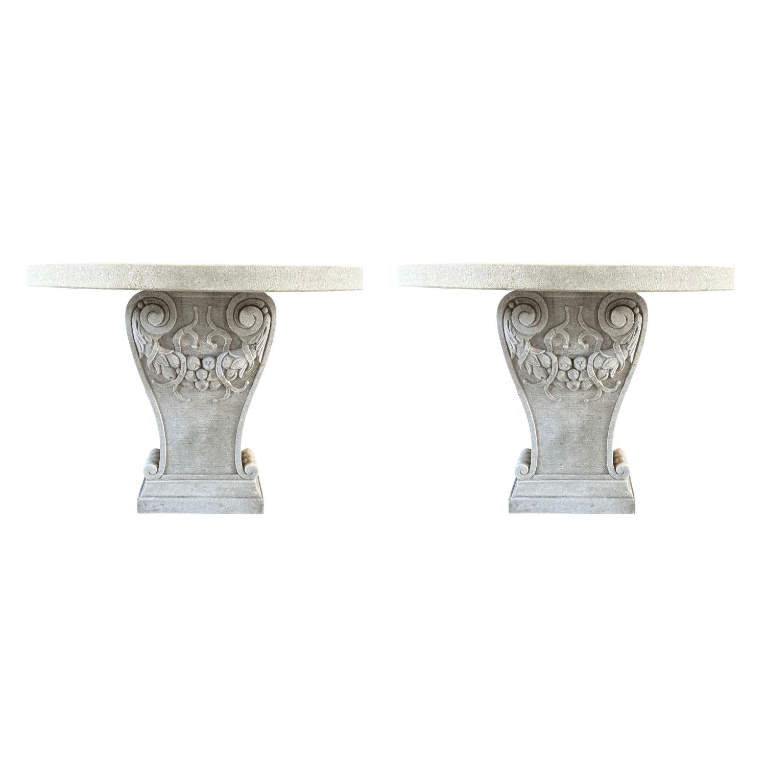 Pair of Half Round Italian Consoles in Limestone