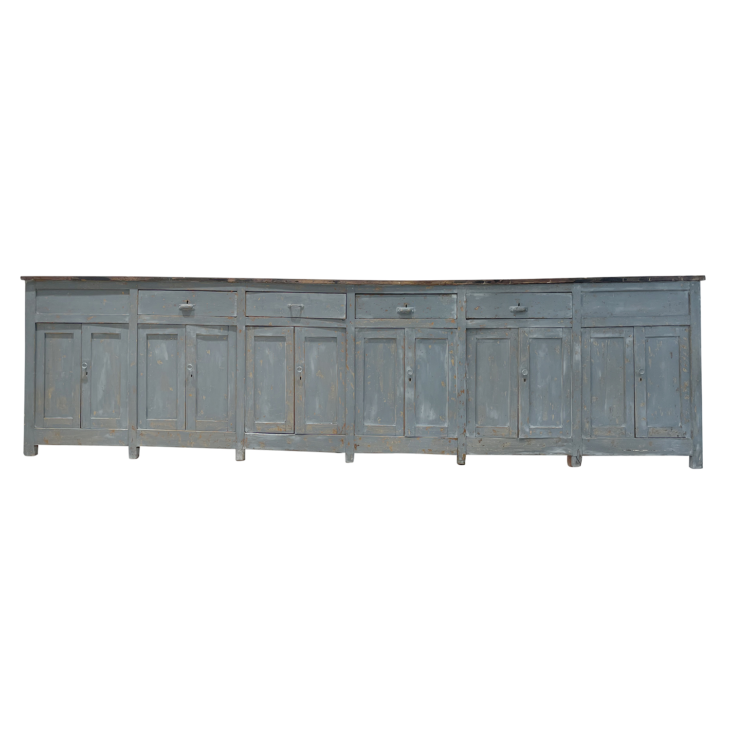 19th Century Grey-Blue French Provencal Pinewood Credenza