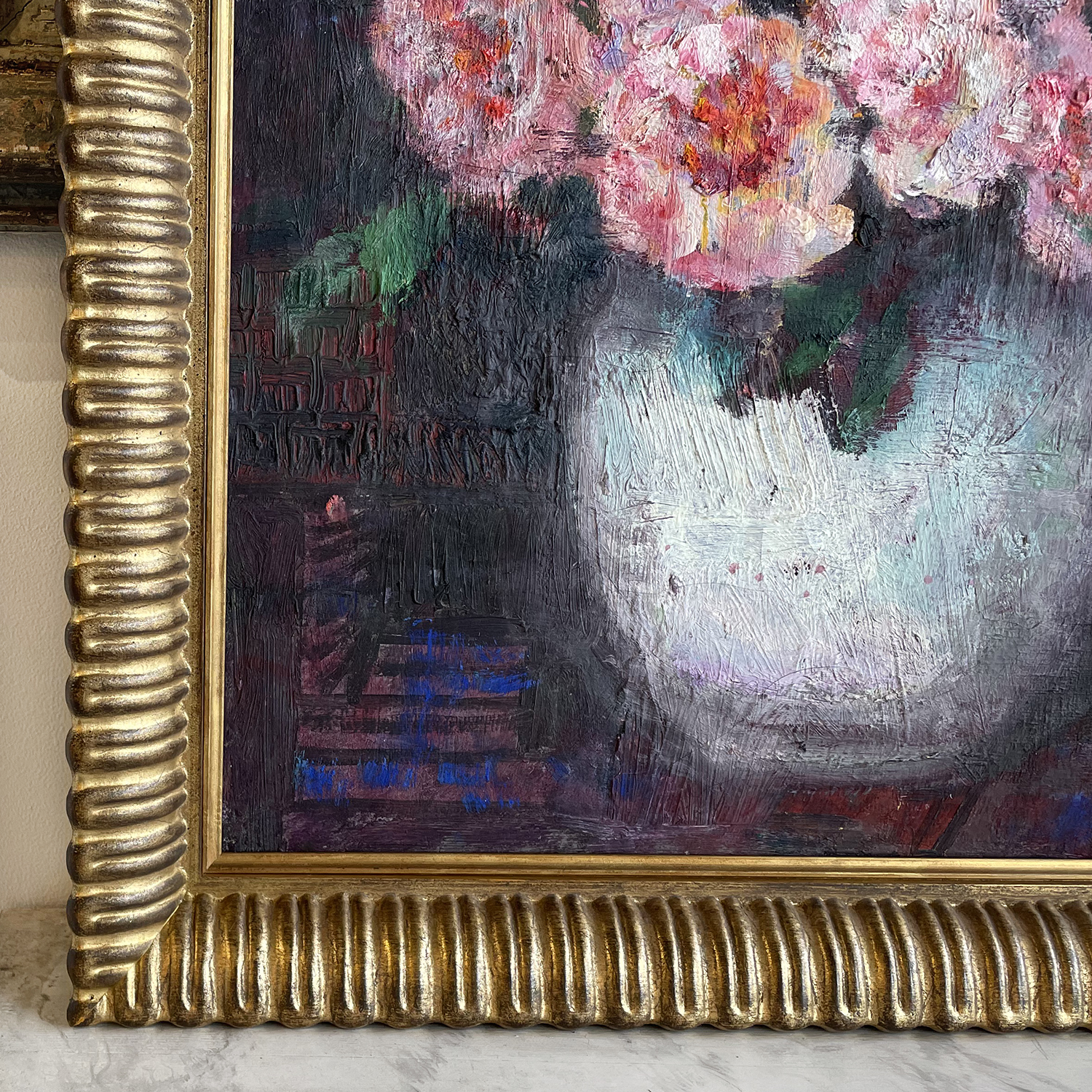 Early 20th Century Oil Painting Flower Still Life with Lilac