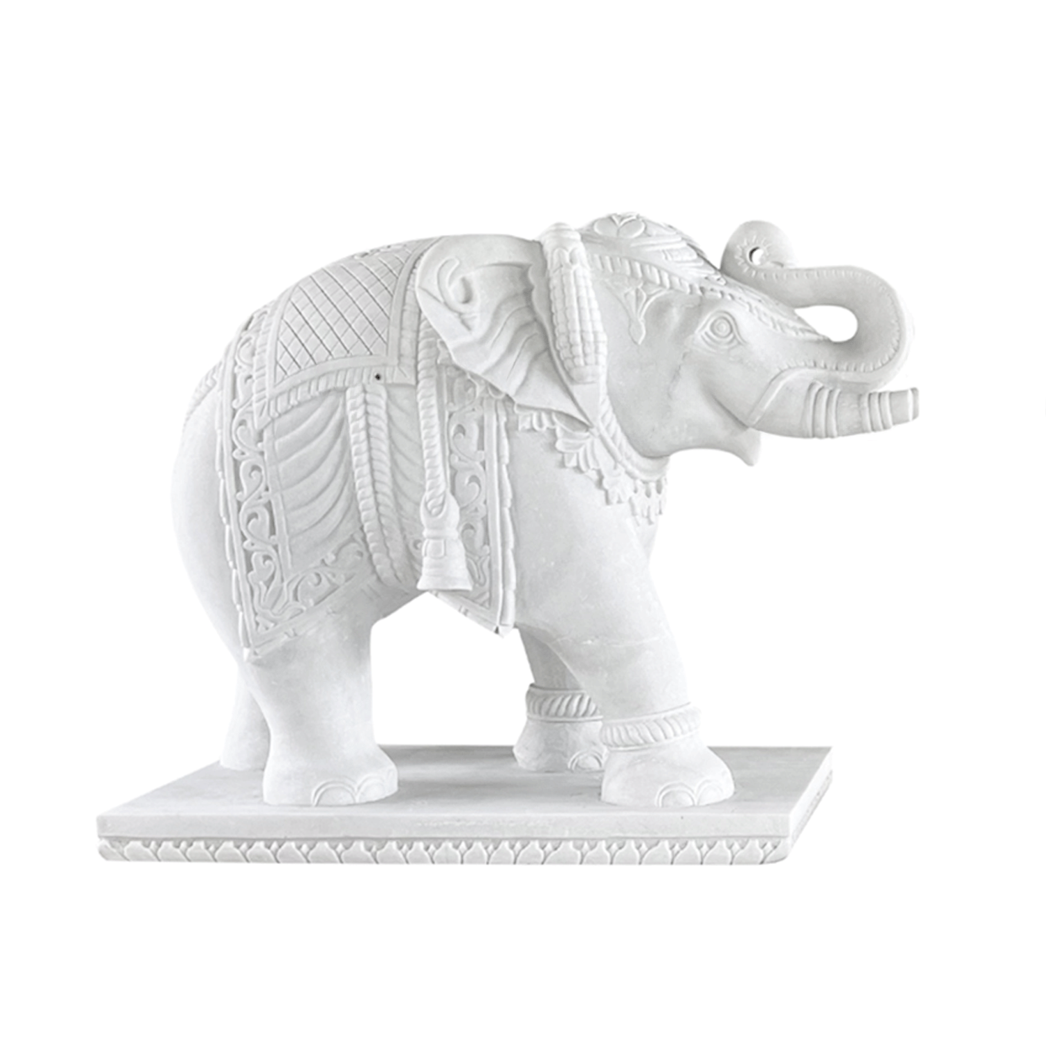 Pair of large Elephant Garden Statues Carved in White Marble, 20th Century