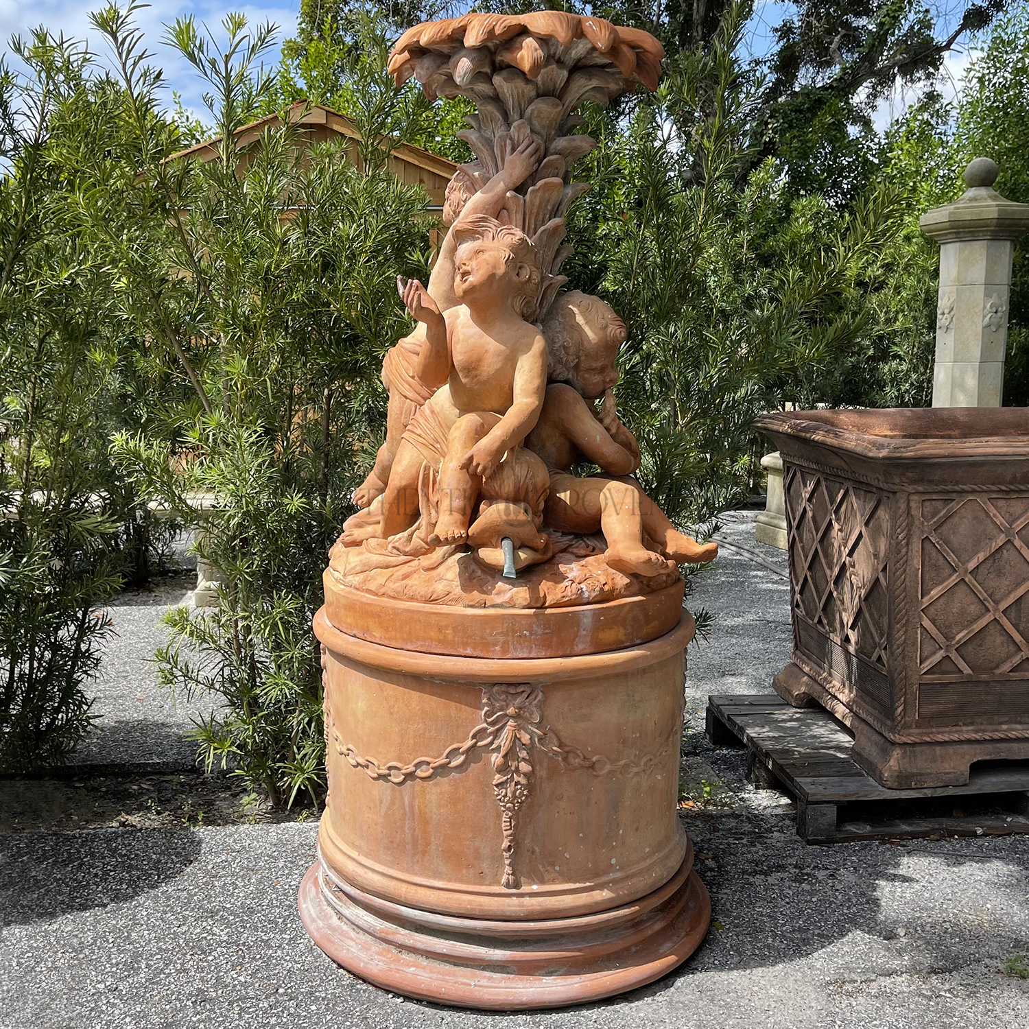 19th Century French Napoleon III Style Terra Cotta Cherubin Central Fountain