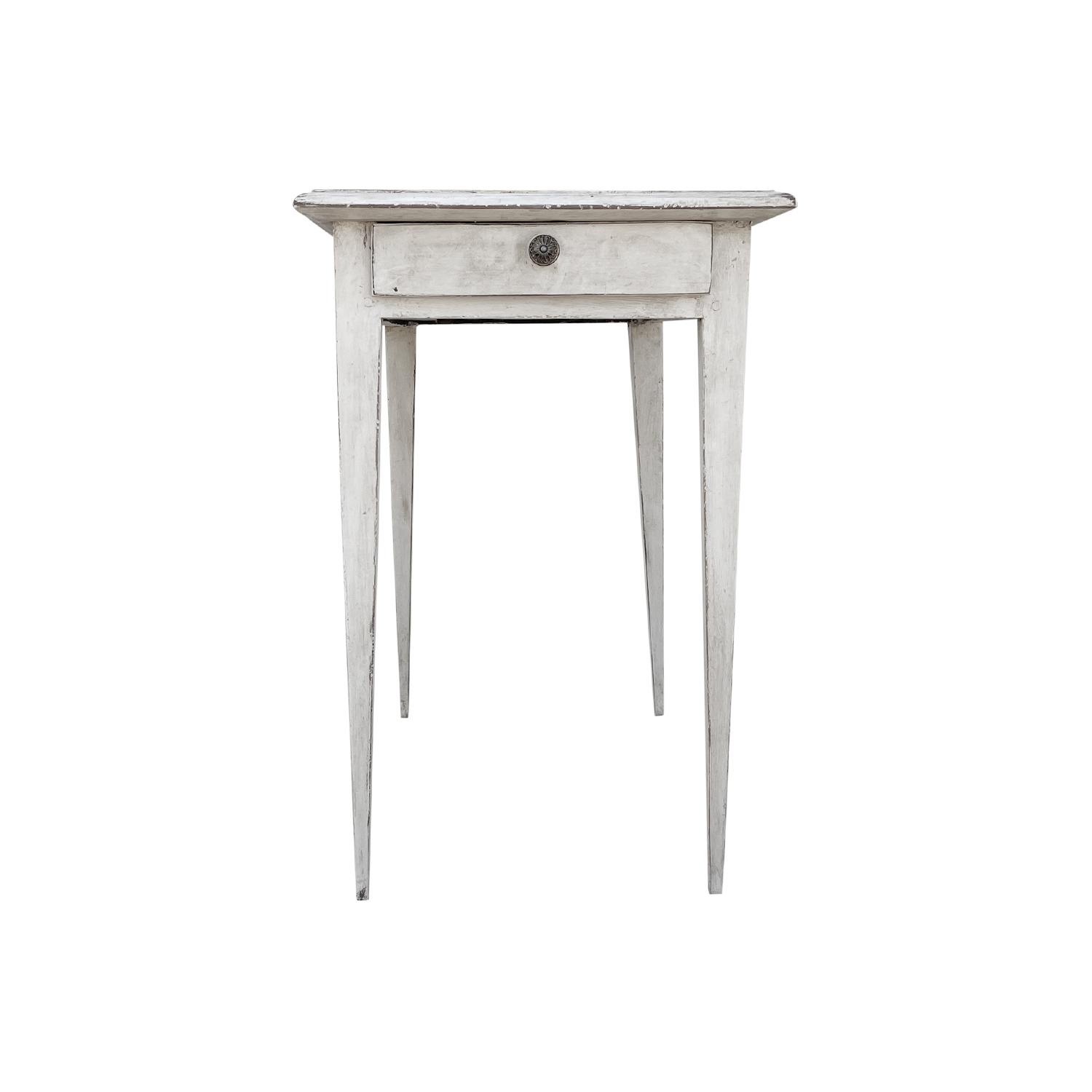 18th – 19th Century White French Kitchen Table – Small Pinewood, Brass Side Table