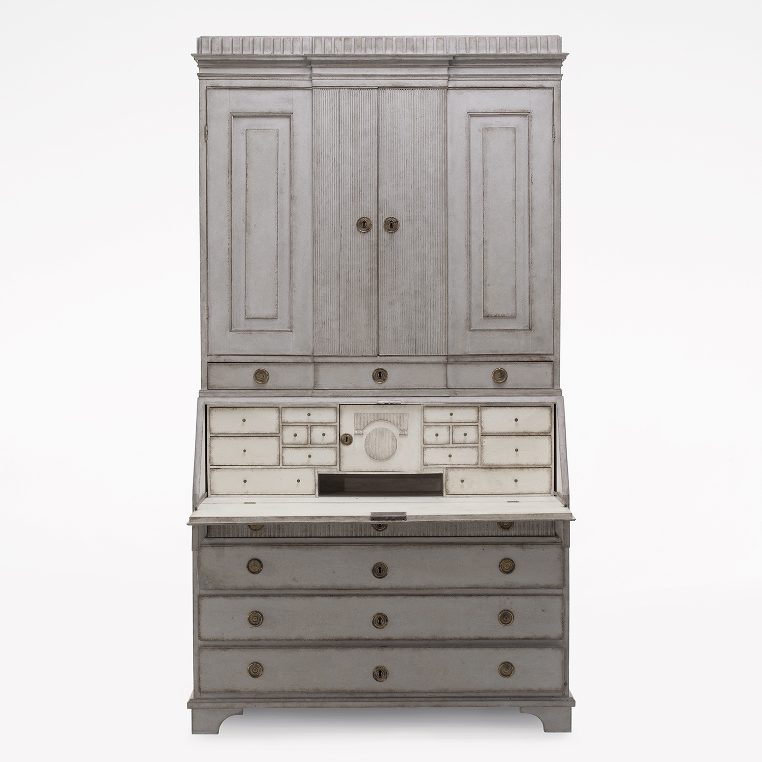 18th Century Grey Swedish Gustavian Pine Two Part Bureau – Antique Secretaire