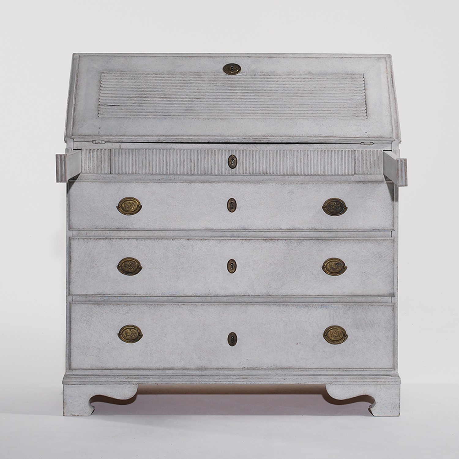 19th Century Grey Swedish Gustavian One Part Pine Bureau – Chrome Writing Table