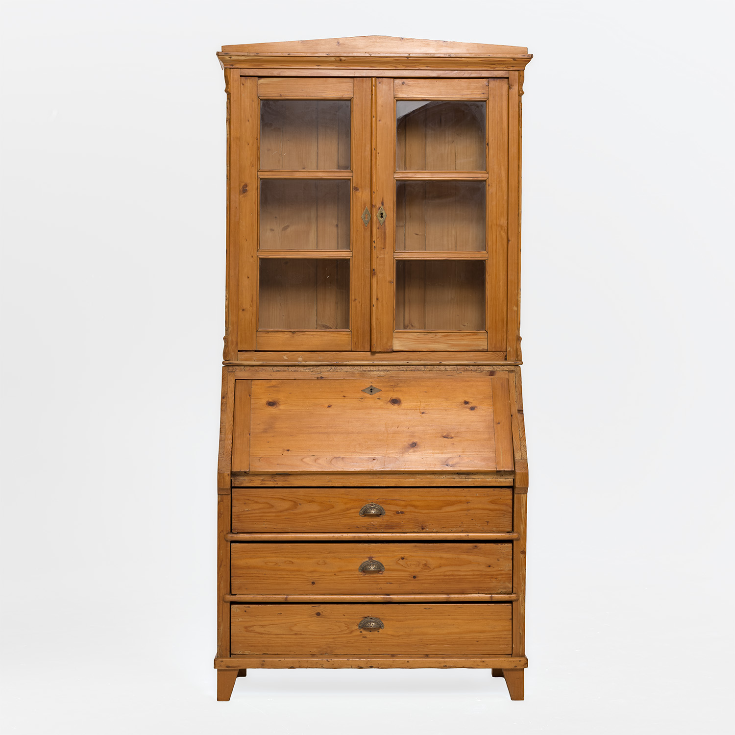 19th Century German Biedermeier Two Part Pine Bureau – Antique Secretary