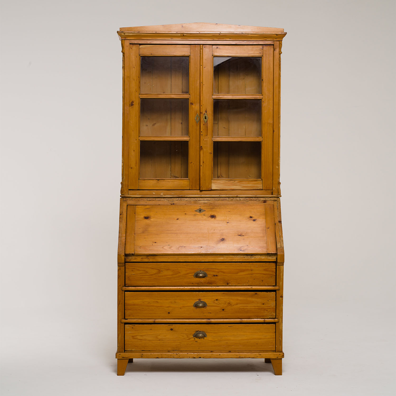 19th Century German Biedermeier Two Part Pine Bureau – Antique Secretary