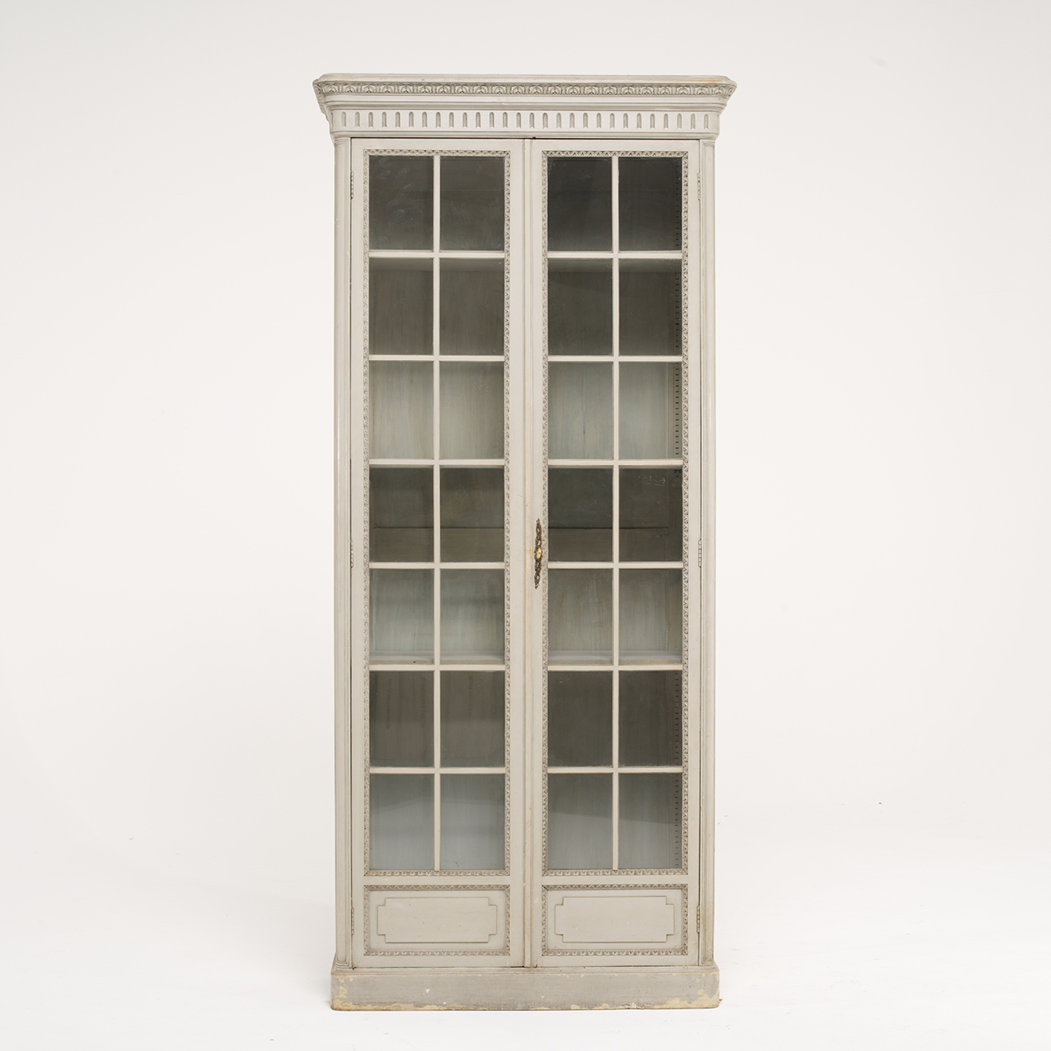 19th Century French Louis XVI Style Pinewood, Paned Glass Two Door Bookcase