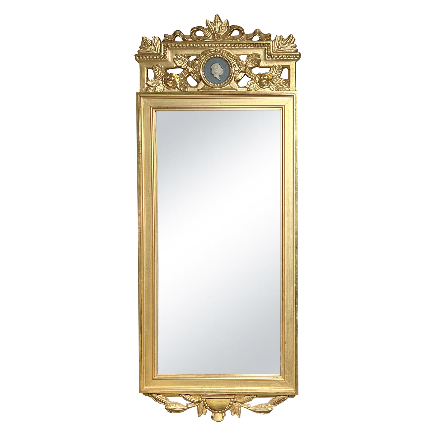 19th – 20th Century Swedish Gustavian Gilded Pinewood Wall Glass Mirror