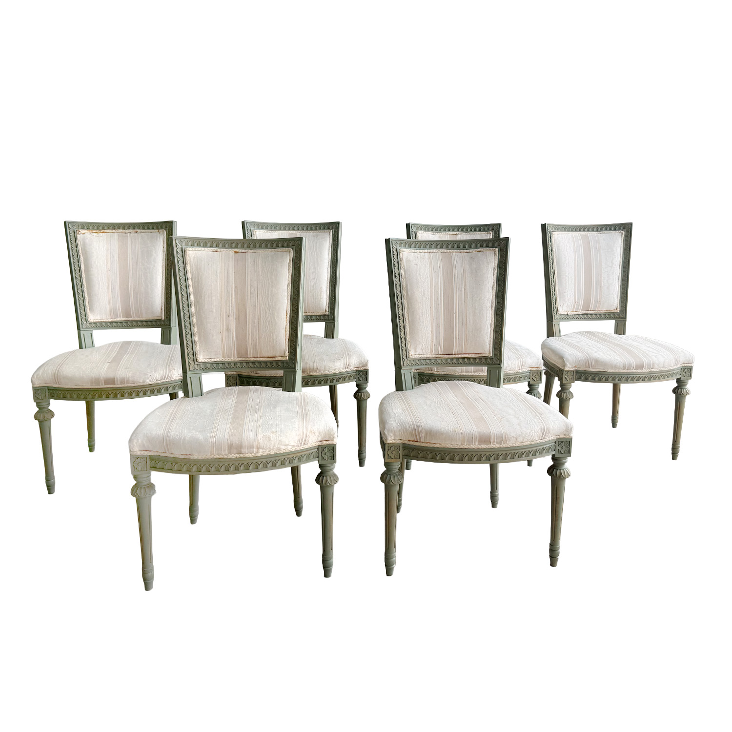 20th Century Grey Swedish Vintage Art Deco Set of Six Pine Dining Room Chairs