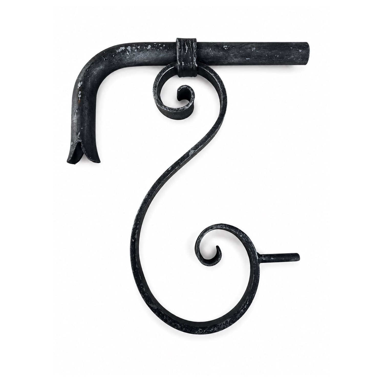 Antique Dark Iron Wall Fountain Spout with Decorative Scroll Support
