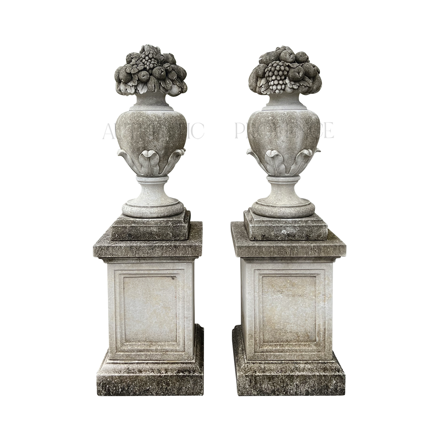 Pair of Louis XVI style Limestone Urns