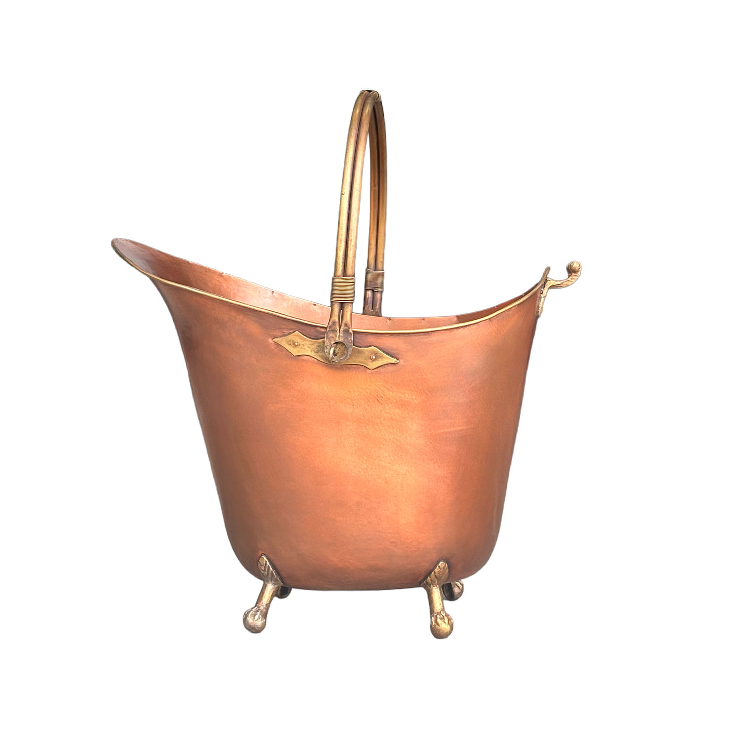 Vintage Fire Log Holder handcrafted in Copper with Brass Handle