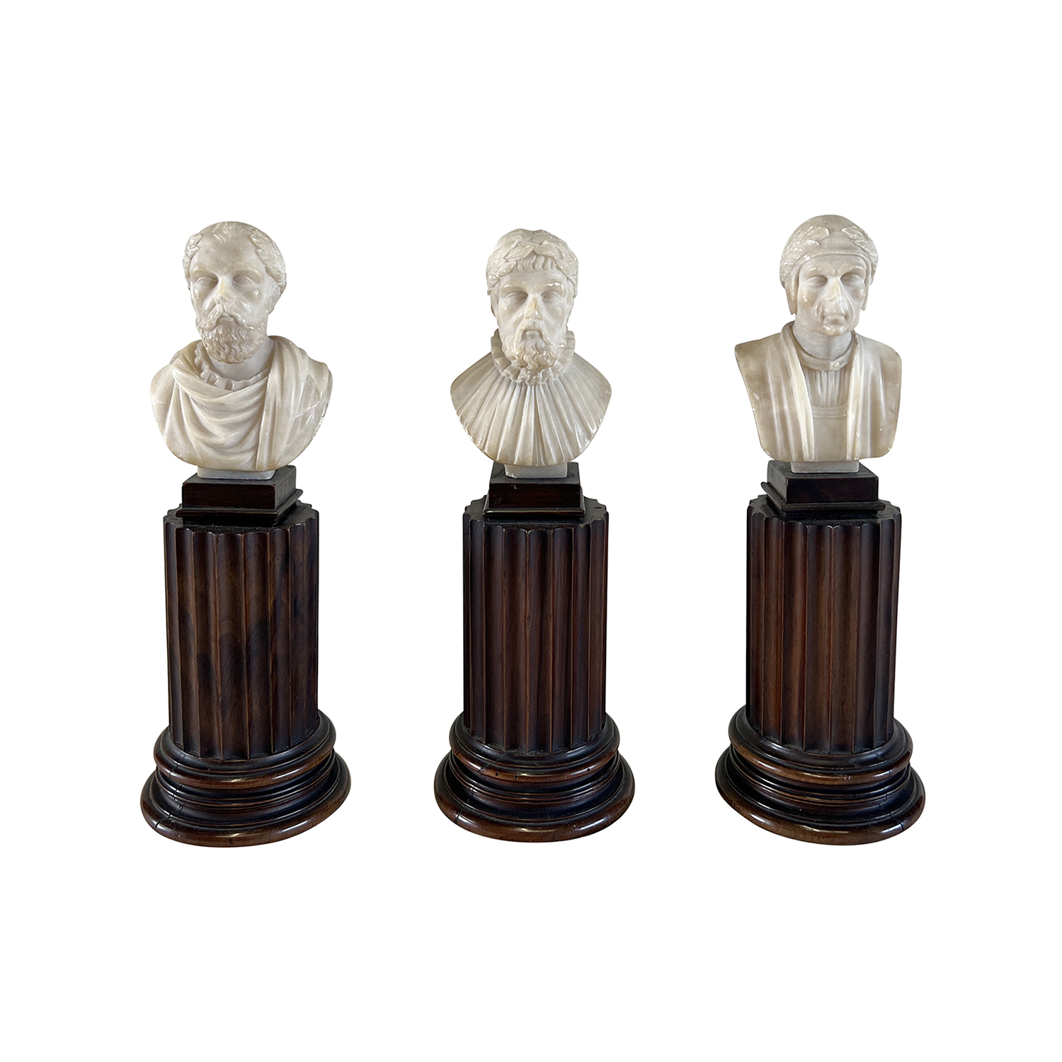 19th Century Small Trio of Antique Italian Nutwood Poet Busts