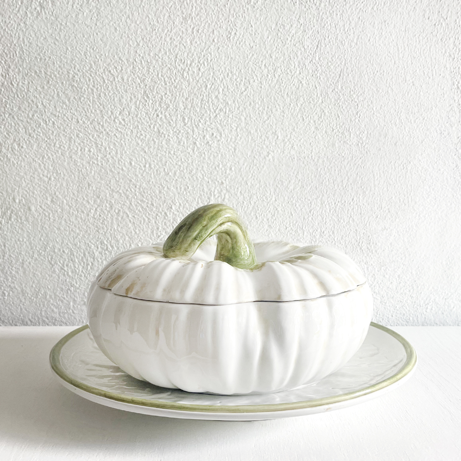 Majolica Pumpkin Shaped Ceramic Tureen Set