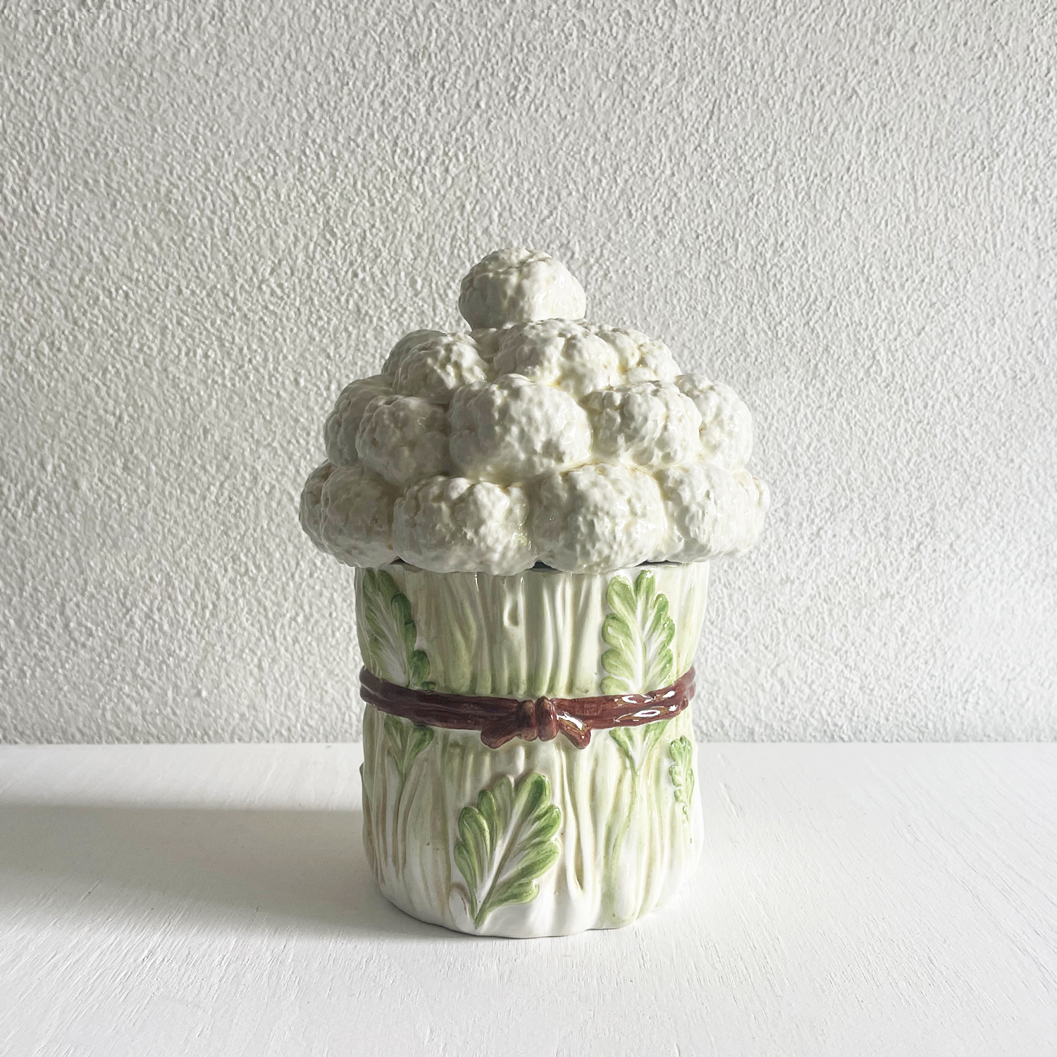 Majolica Cauliflower Shaped Ceramic Container