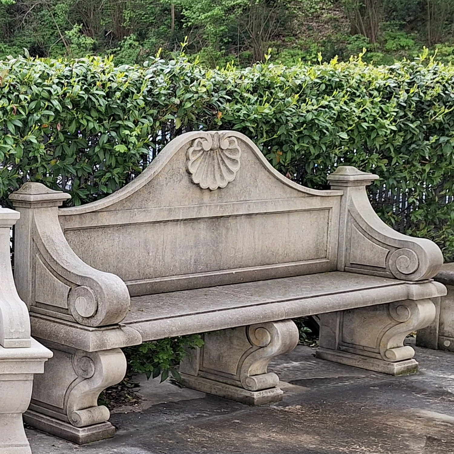 Vintage French Limestone Carved Garden Bench