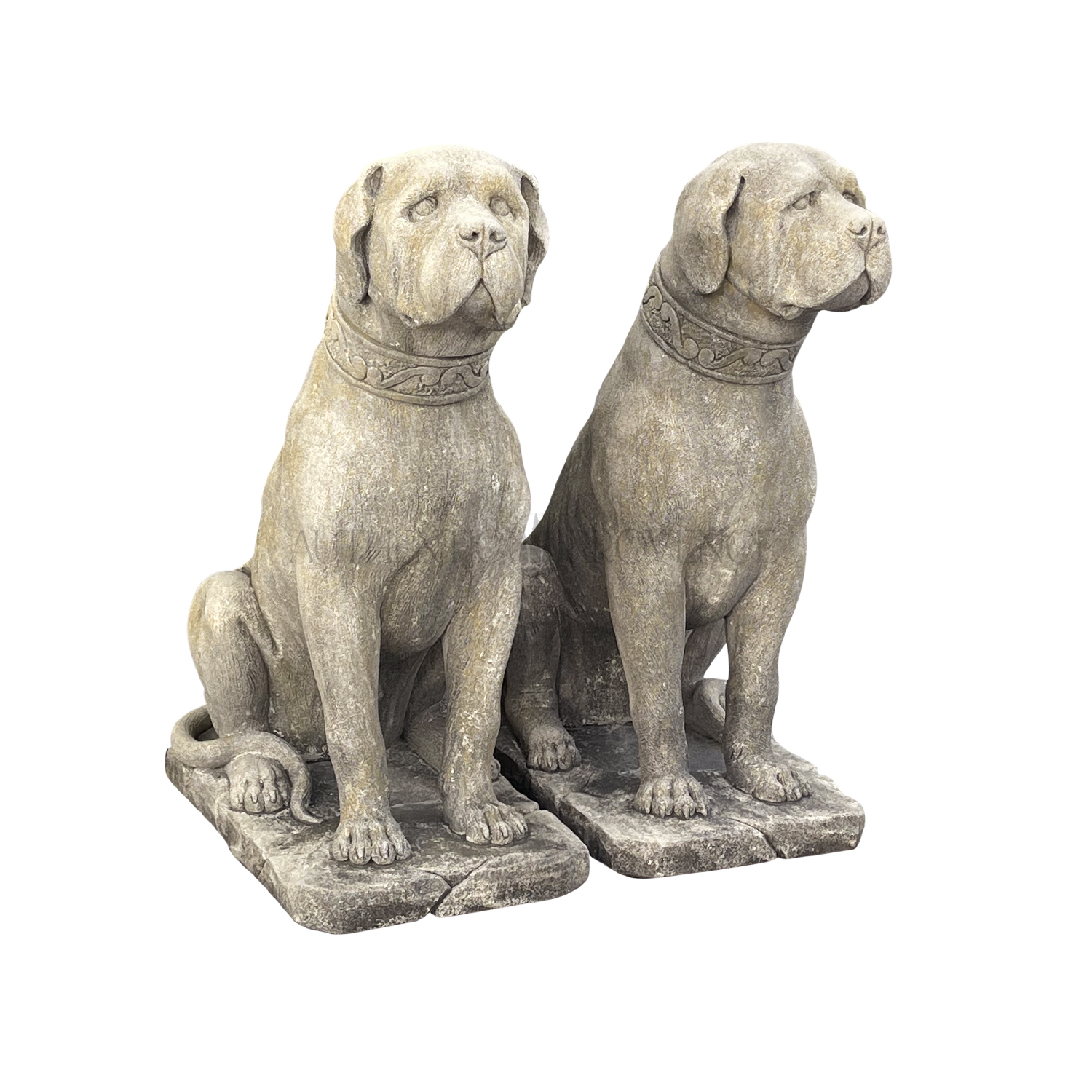 Pair of Mid 20th Century Limestone Mastiff Dog Statues