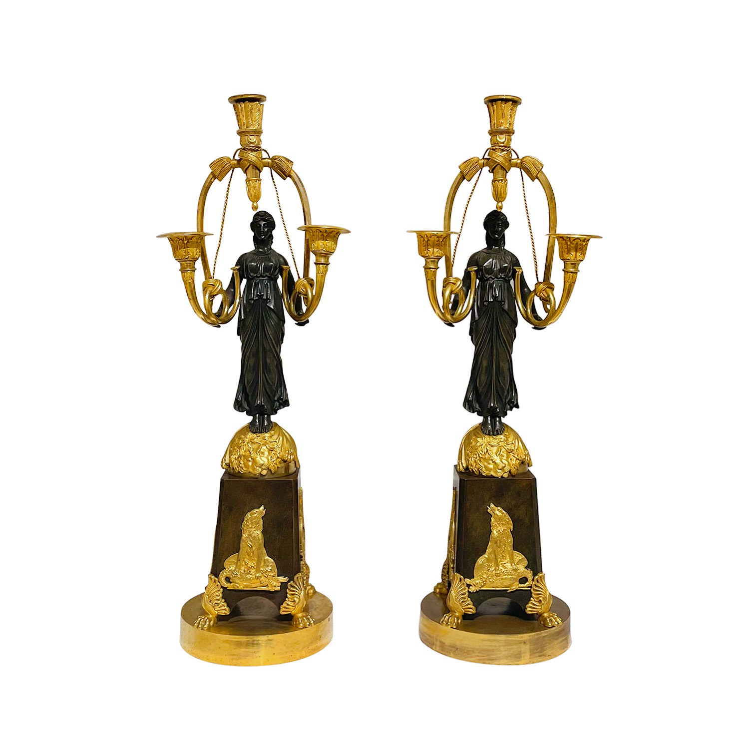 19th Century French Pair of Bronze Girandoles Attributed to Friedrich Bergenfeldt