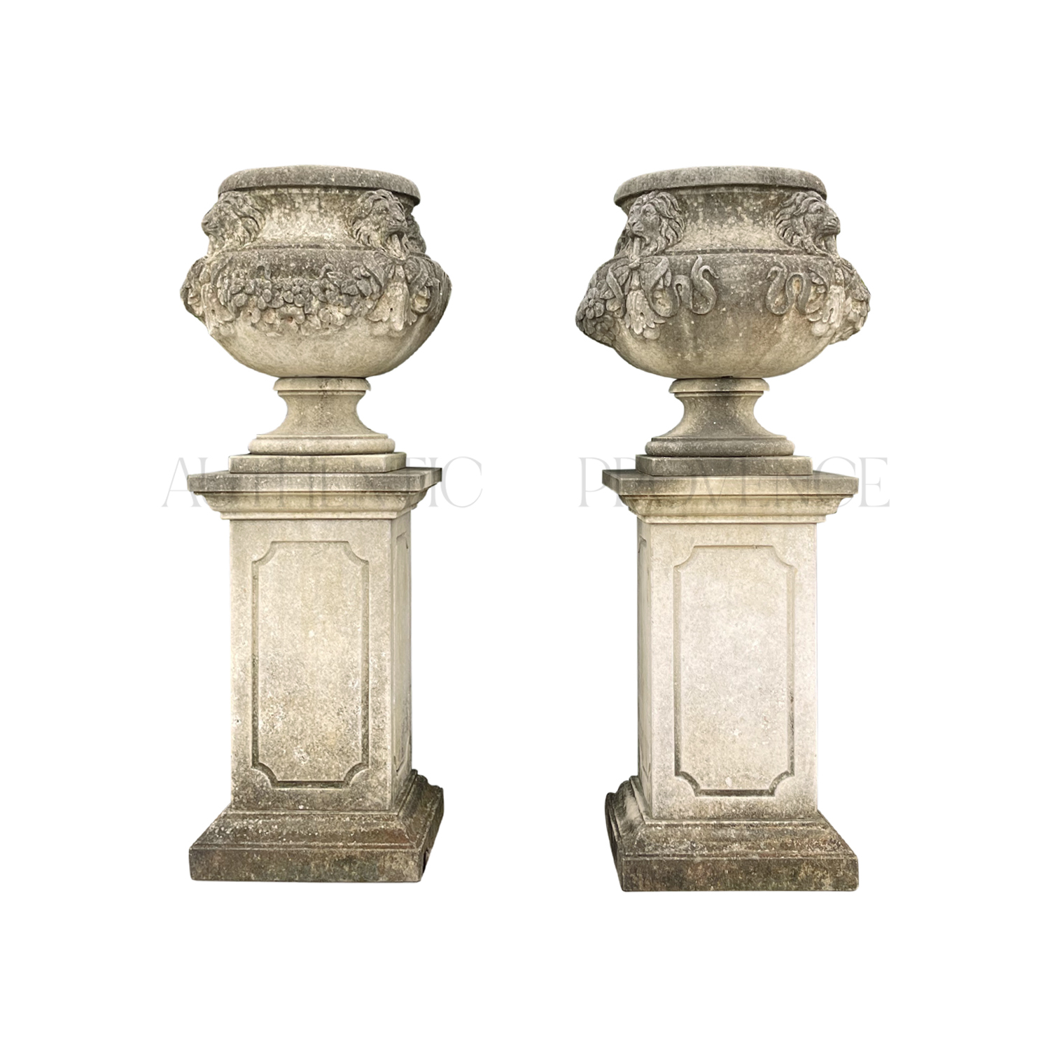 Pair of 1920s Italian Garden Urns in Limestone