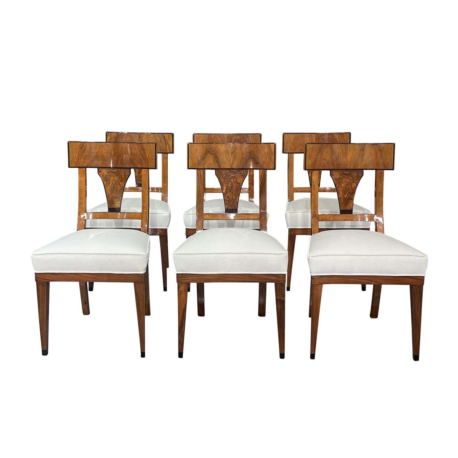 19th Century German Biedermeier Set of Six Antique Walnut Dining Room Chairs