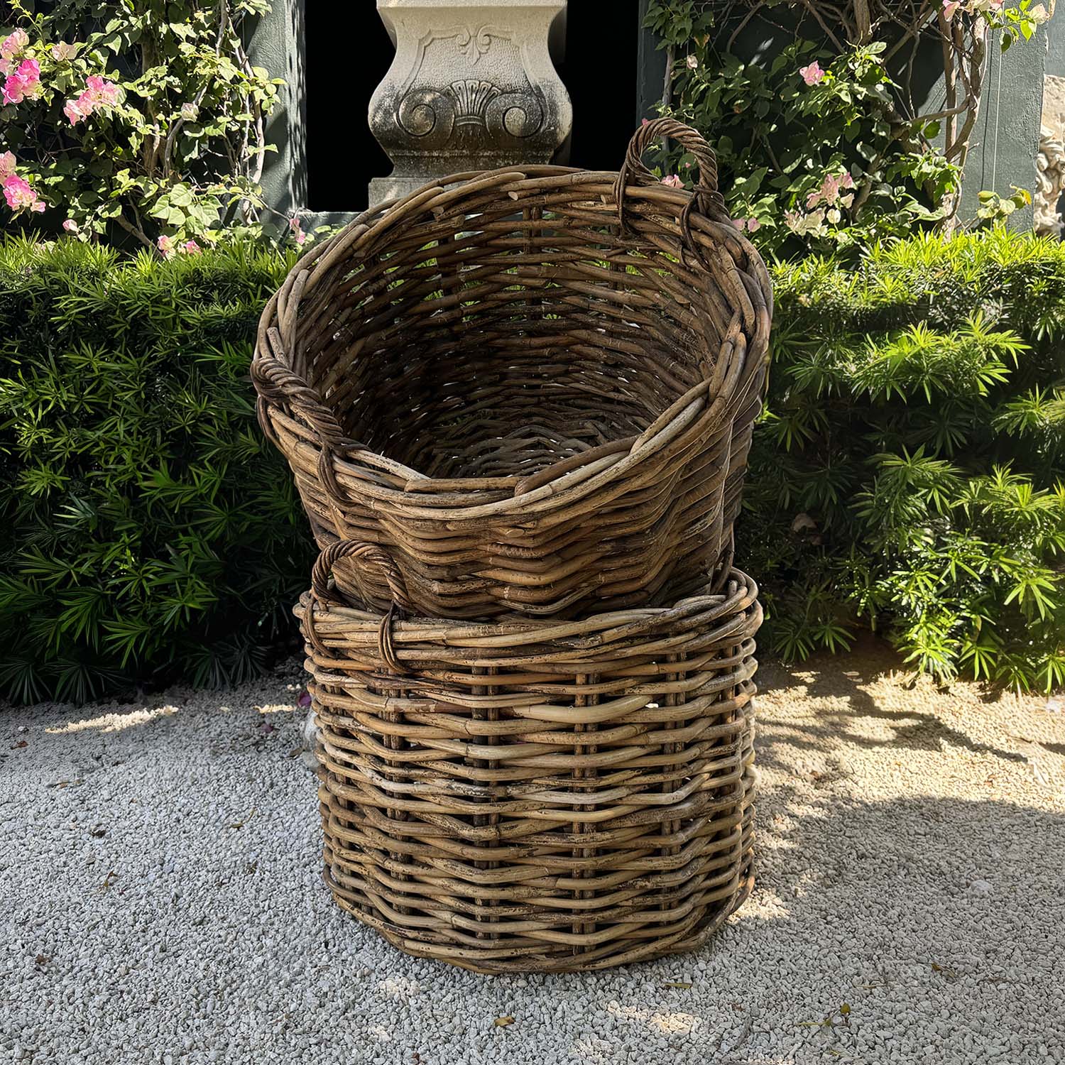 Rustic Provencal Round Basket with Handles