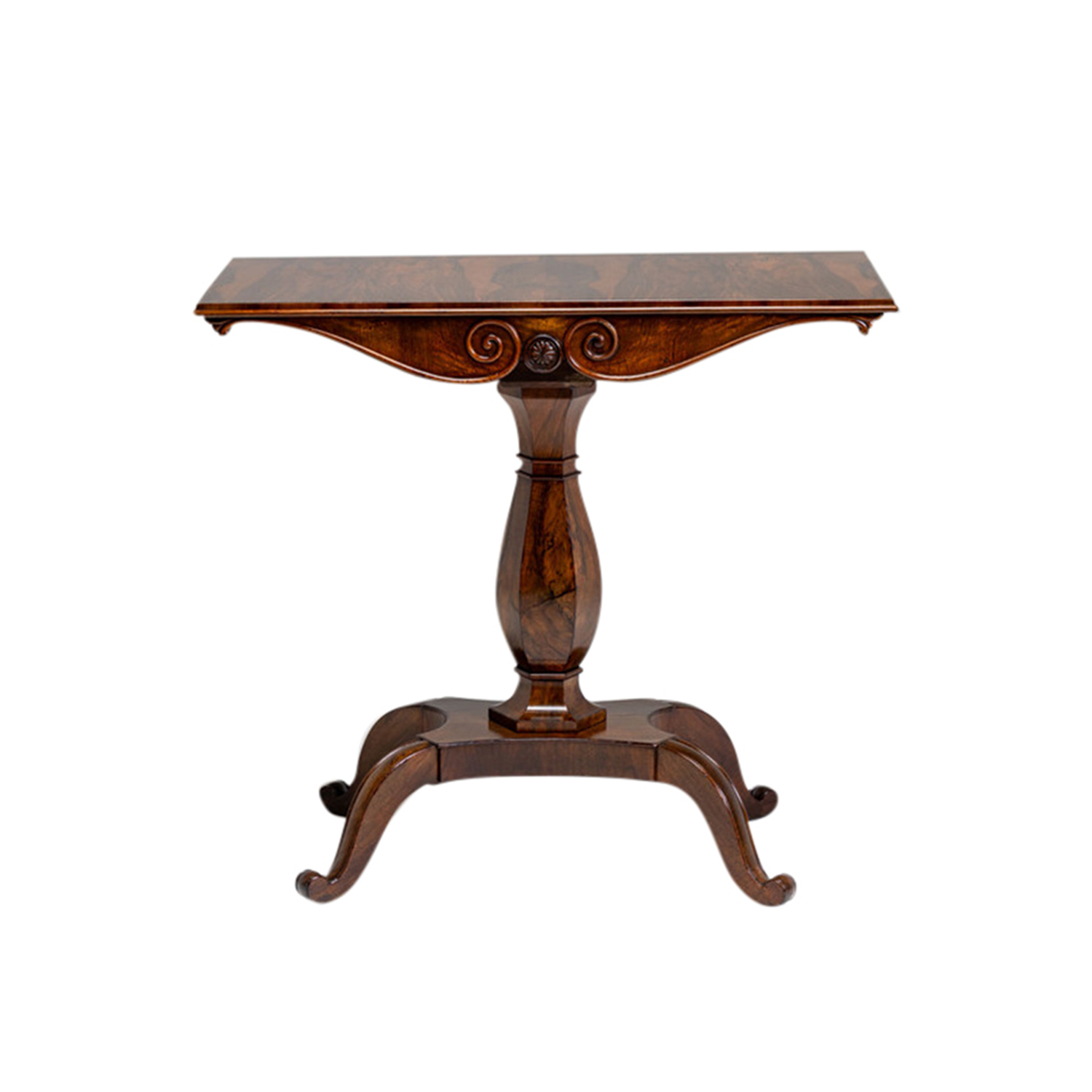 19th Century German Biedermeier Veneered Walnut Console Table – Antique End Table