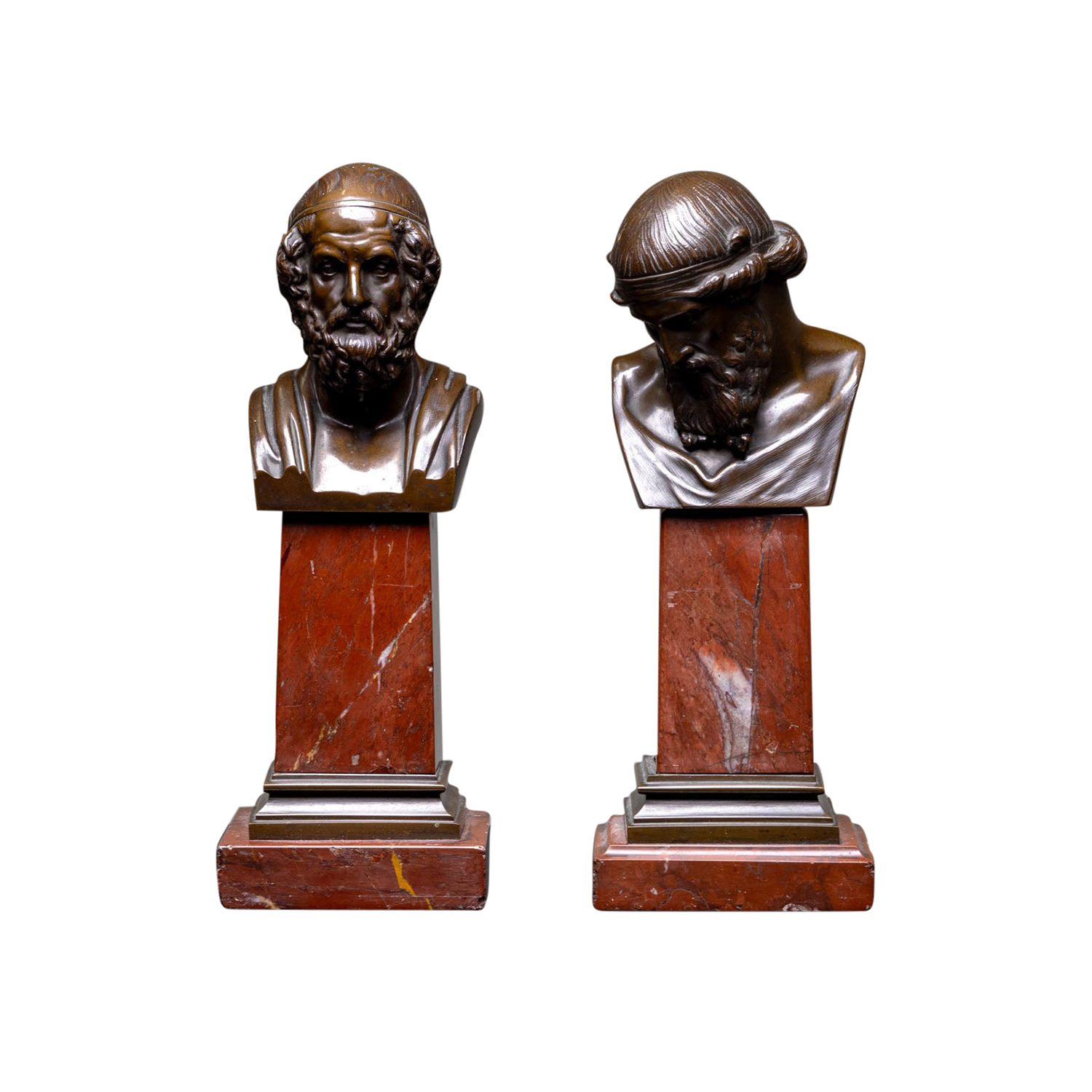 19th Century Italian Pair of Bronze Busts of Homer – Antique Décor Sculptures