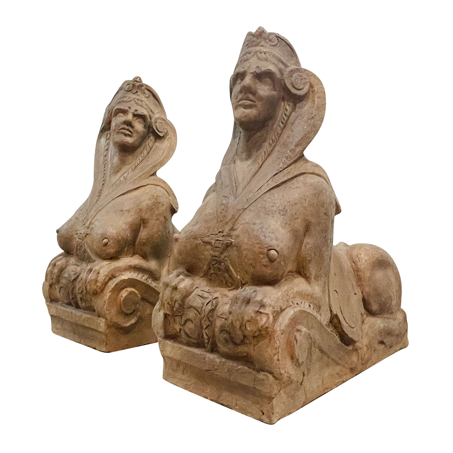 19th Century German Pair of Tuscan Terra Cotta Sphinxes – Antique Sculptures