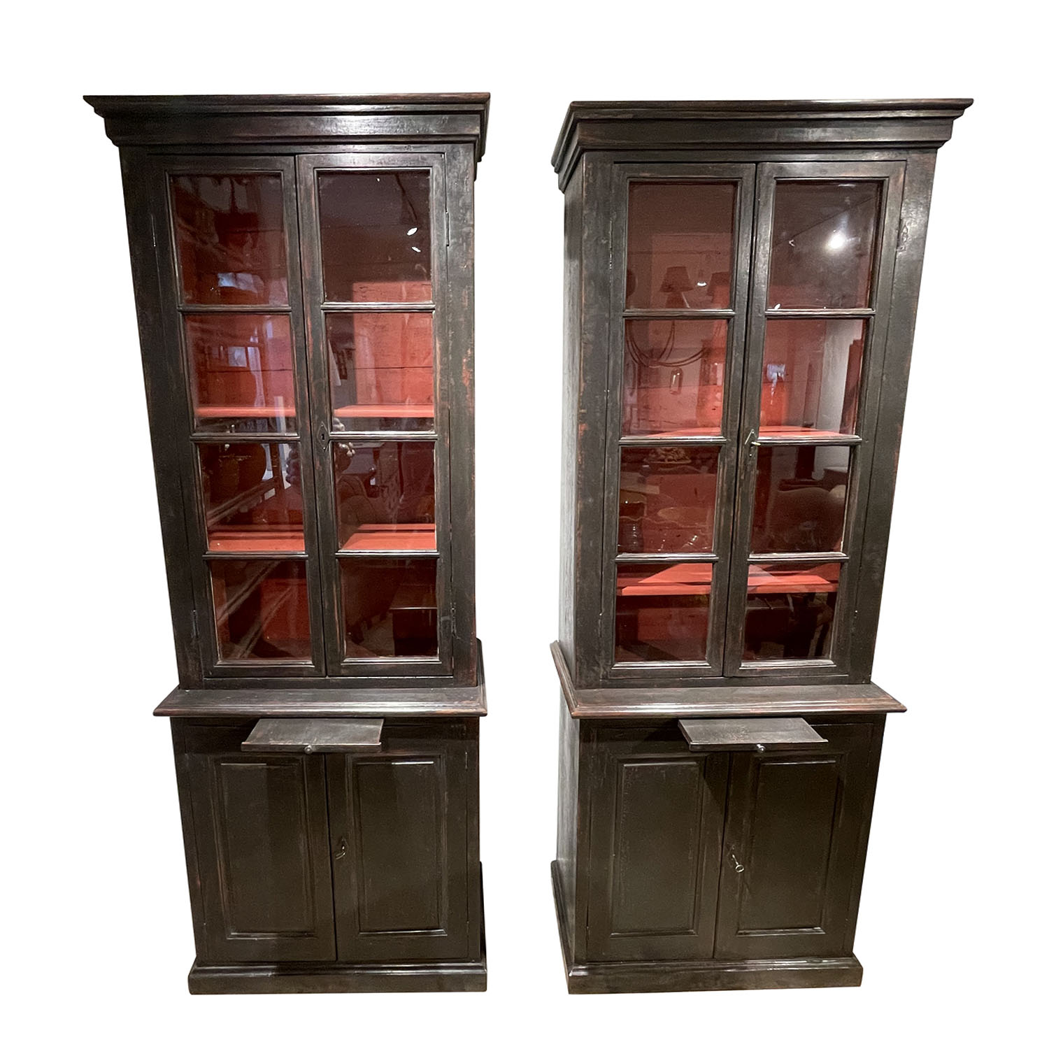 19th Century French Pair of Antique Provincial Sprucewood Bookcases, Cabinets