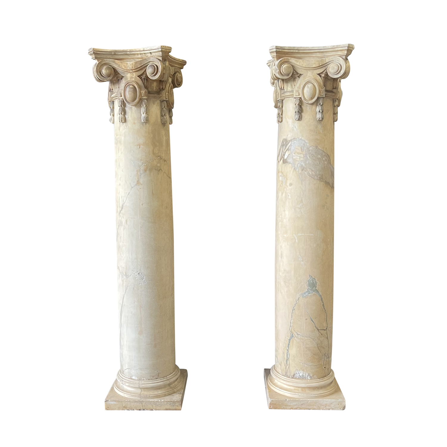 19th Century Italian Pair of Antique Ionic Style Monumental Marble Columns